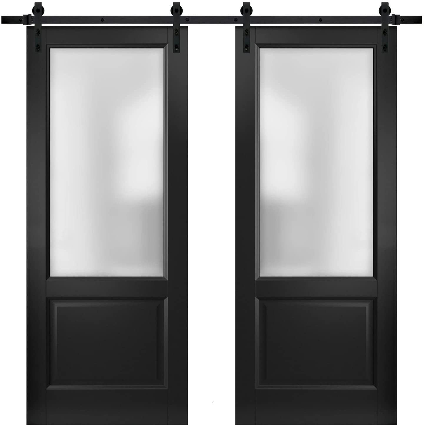 SARTODOORS LUCIA22DB-BLK-72 72-in x 80-in Matte Black Frosted Glass MDF Double Barn Door (Hardware Included)