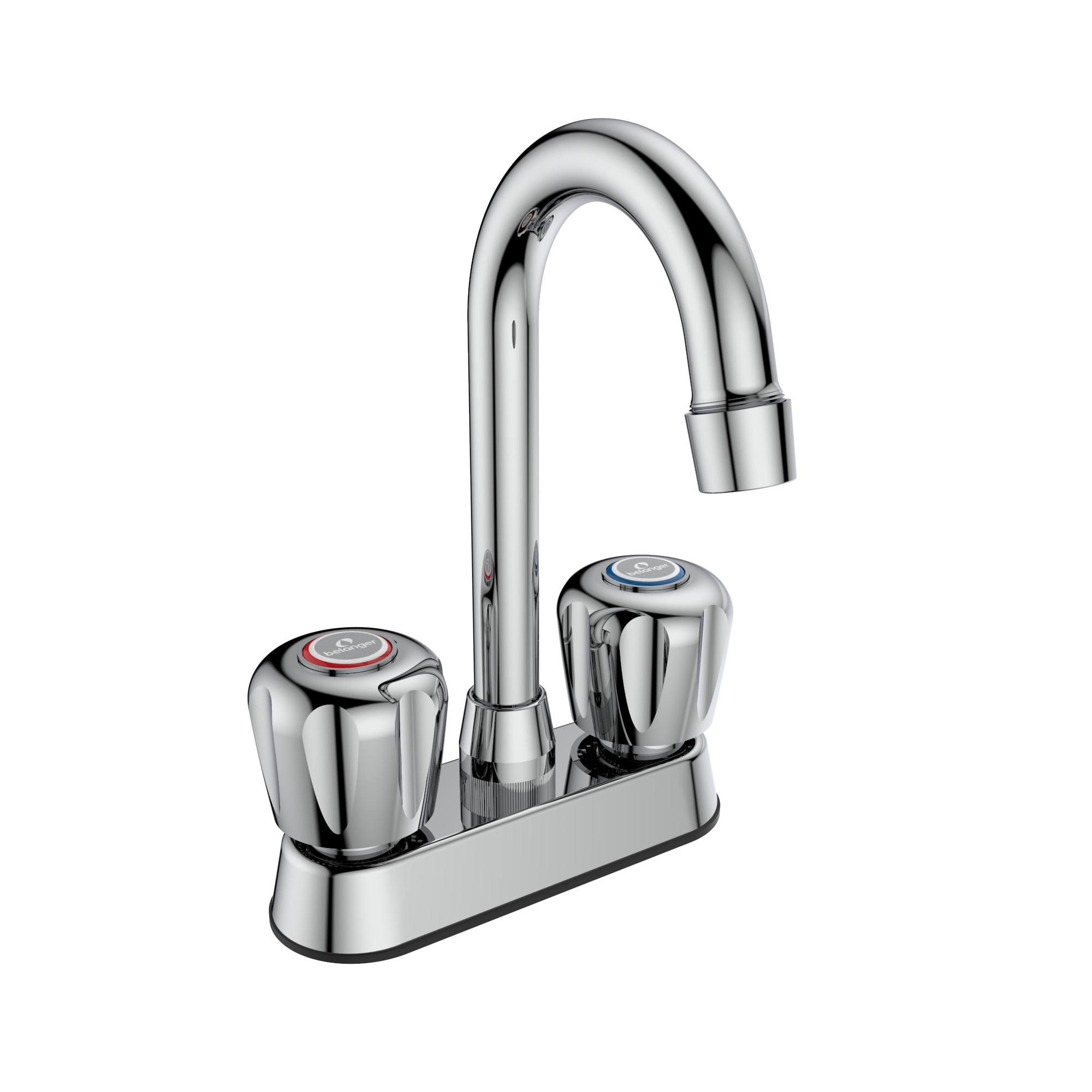 Belanger 3055W Polished chrome 4-in centerset 1-handle High-arc Commercial/Residential Handle Bathroom Sink Faucet with Drain with Deck Plate