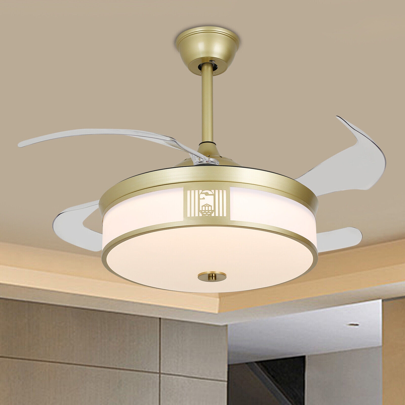 Oukaning JZUCOD-01330099 42-in Color-Changing Gold CJ133 with ABS Blades Ceiling Fan With Light - Remote Included ( 4 -Blade )