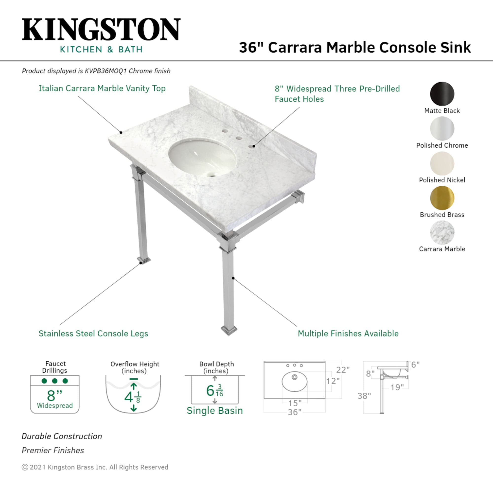 Kingston Brass WLKVPB36MOQ0 Bath-Sink - View #3