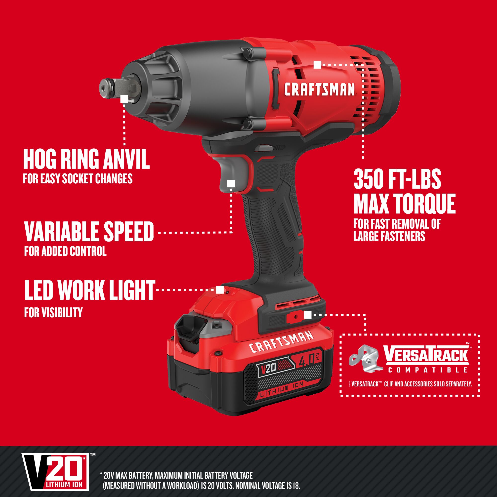 CRAFTSMAN V20 20-volt Max Variable 1/2-in Drive Cordless Impact Wrench (Battery Included) CMCF900M1 Sansujyuku sansujyuku.com