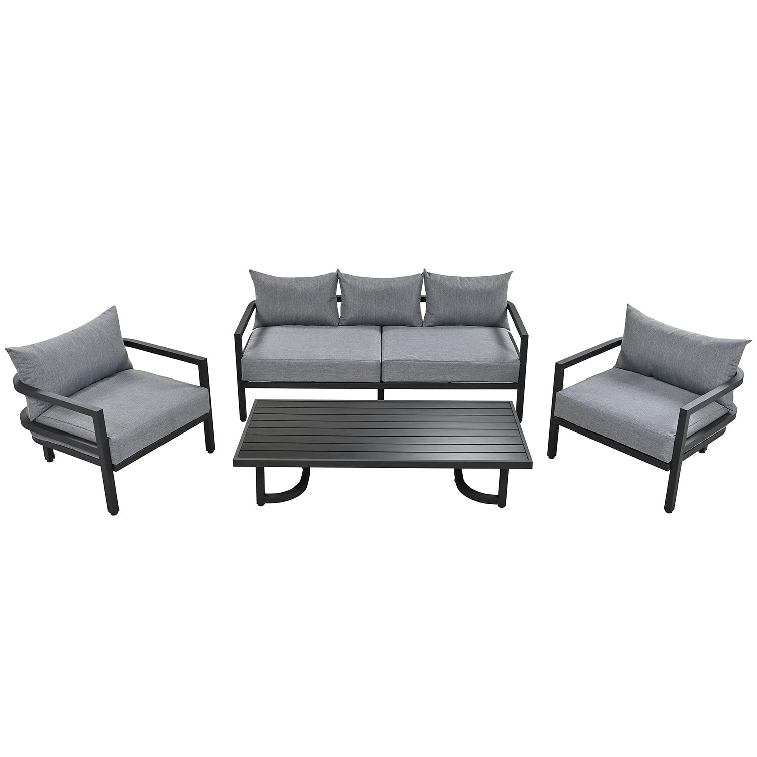 SINOFURN SYA020390GY 4 -Piece Patio Sofa Conversation Set with Gray Cushions
