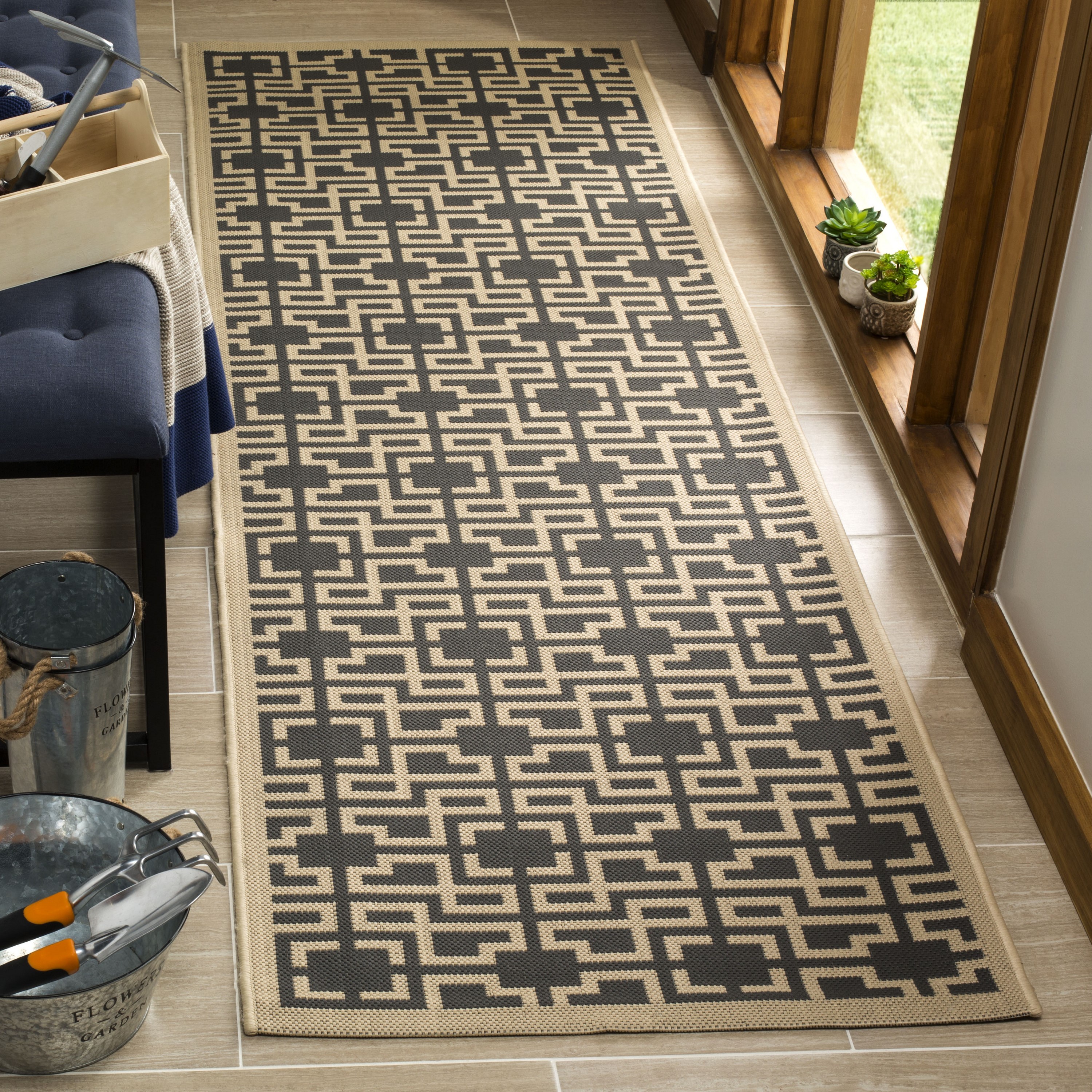 Martha Stewart MSR4281-246-38 Patrile 3 x 8 (ft) Loomed Polypropylene Anthracite/Beige Rectangular Indoor Geometric Coastal Runner rug