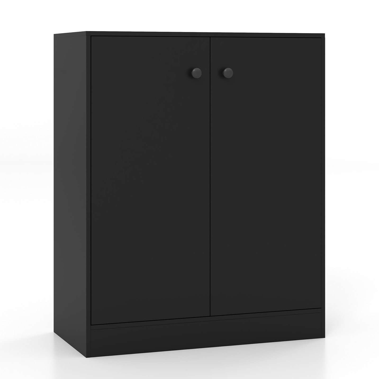 Slickblue D-CO-KD43201ZJ Black 2-Door Engineered Wood Storage Cabinet with 3 Adjustable Shelves and Elevated Base Dark Color Shade For Living Room Kitchen Dining Room or Entryway