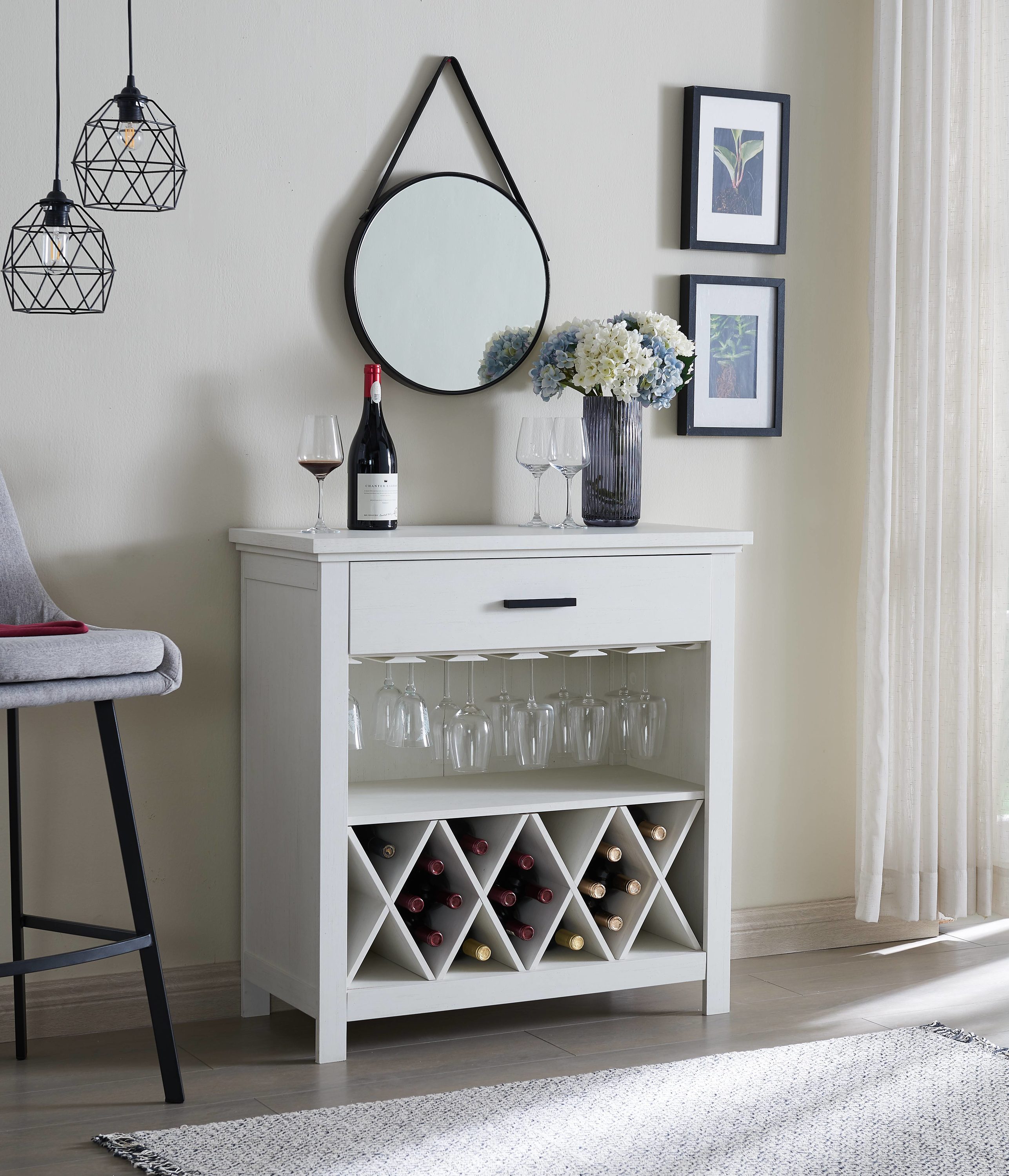 Home Source Industries JZ57-WHI-LW Jill Zarin 35.03-in x 36.02-in White Rectangle Bar Cabinet