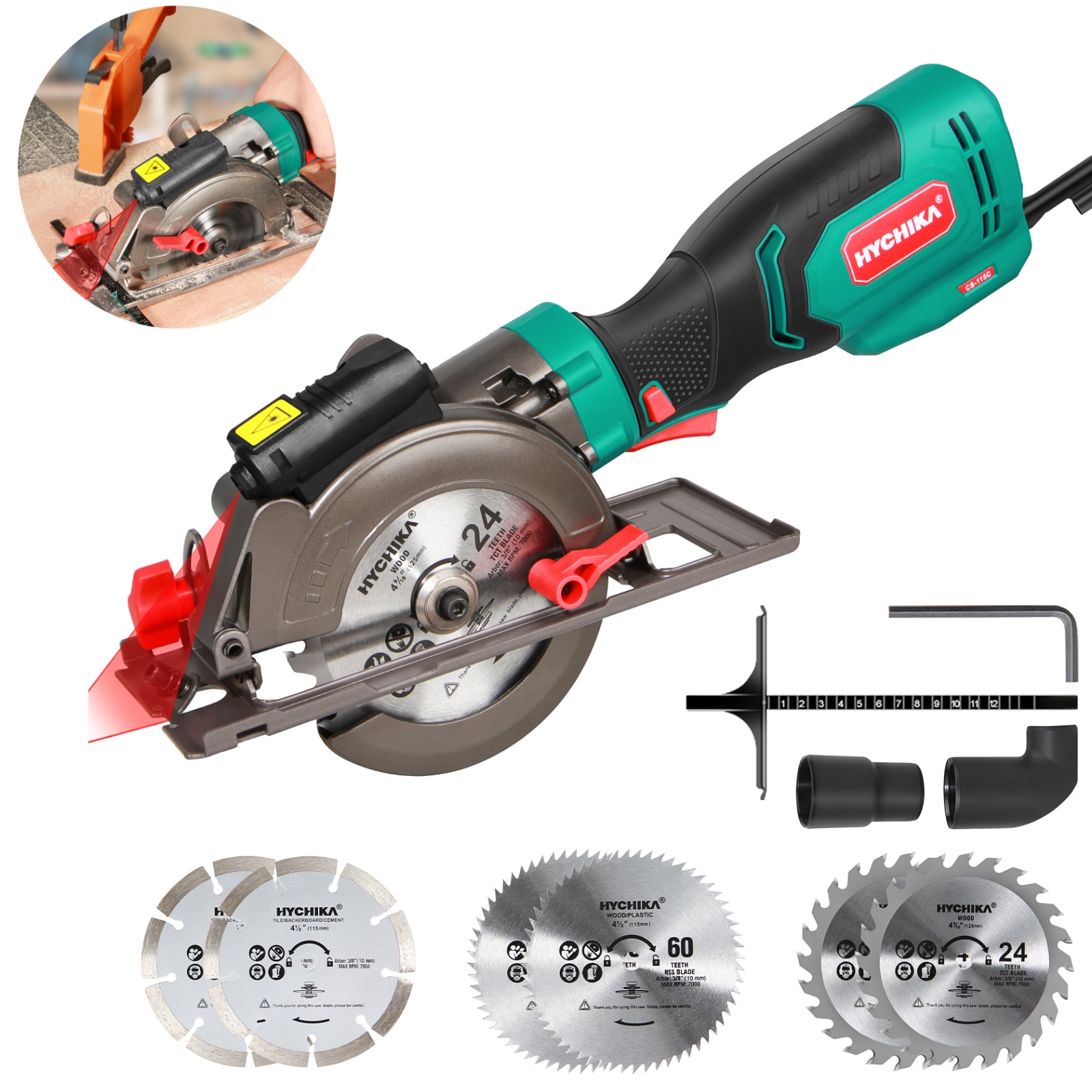 HYCHIKA Adjustable Angle Circular Saw with Laser Guide - 4-1/2-in