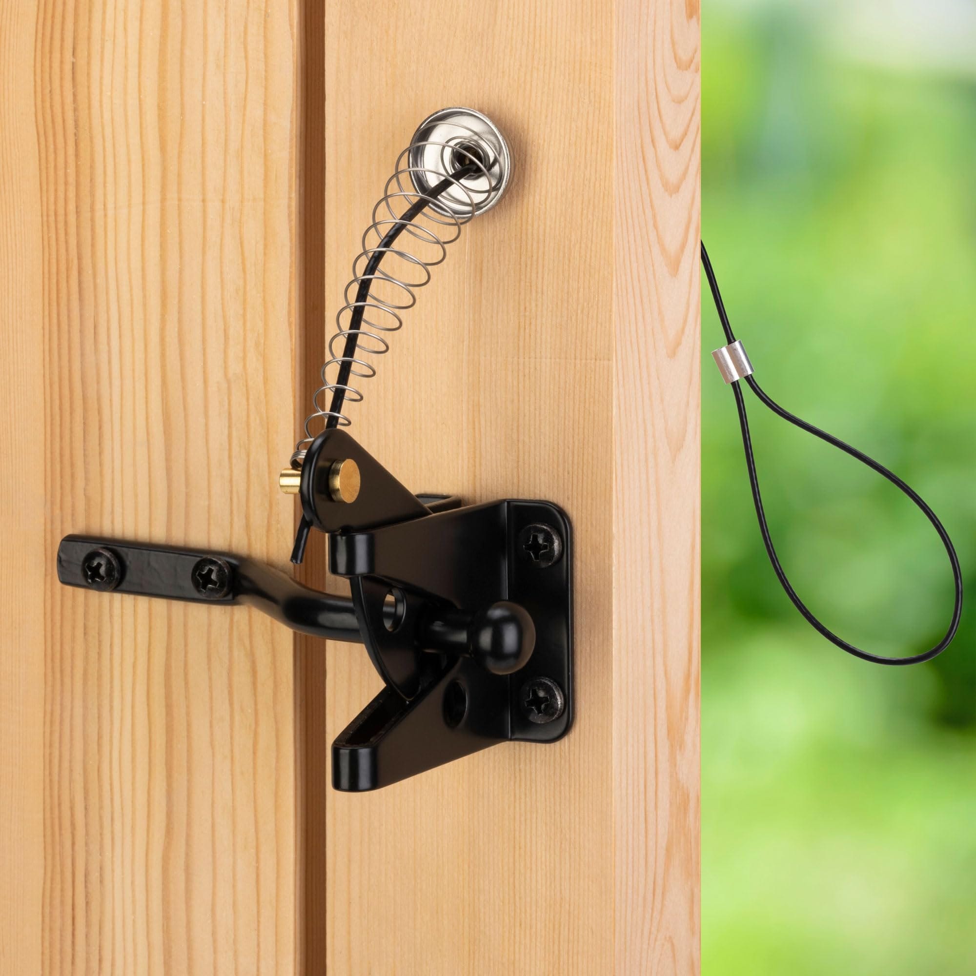 JVFCXXV  Self Locking Gate Latch with Spring Cable Pull for Wooden Fence Gate Heavy Duty Post Mount Automatic Gravity Lever Gate Fence Door