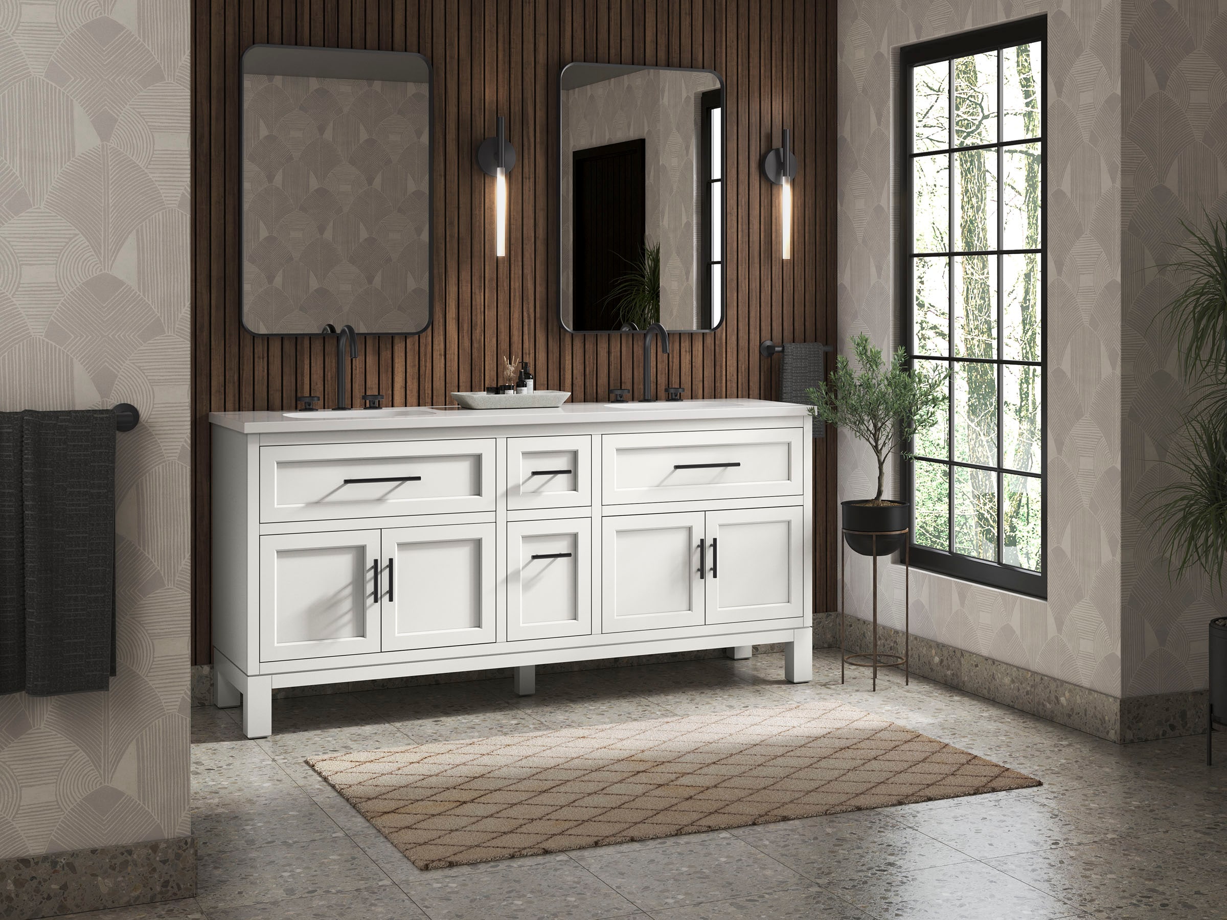 White Double Freestanding Bathroom Vanity with Quartz Top
