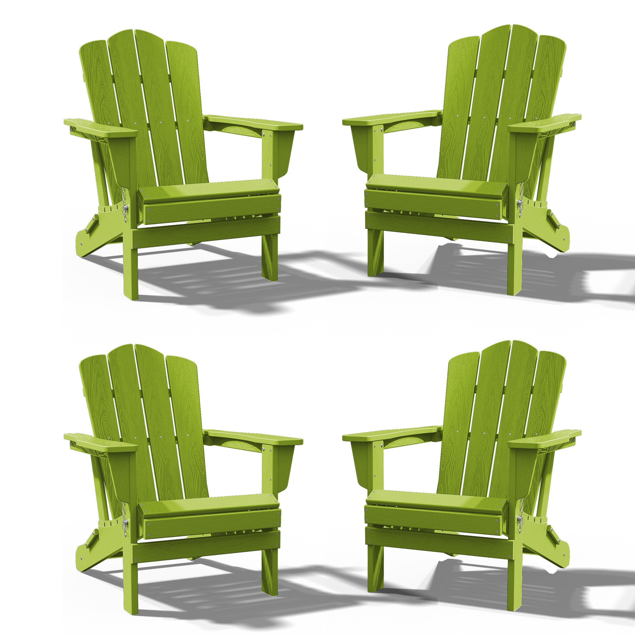 JEAREY PEYD04-AG HDPE Folding Adirondack Chair Set of 4 Set of 4 Stackable Apple Green HDPE Frame Stationary Adirondack Chair with Slat Seat