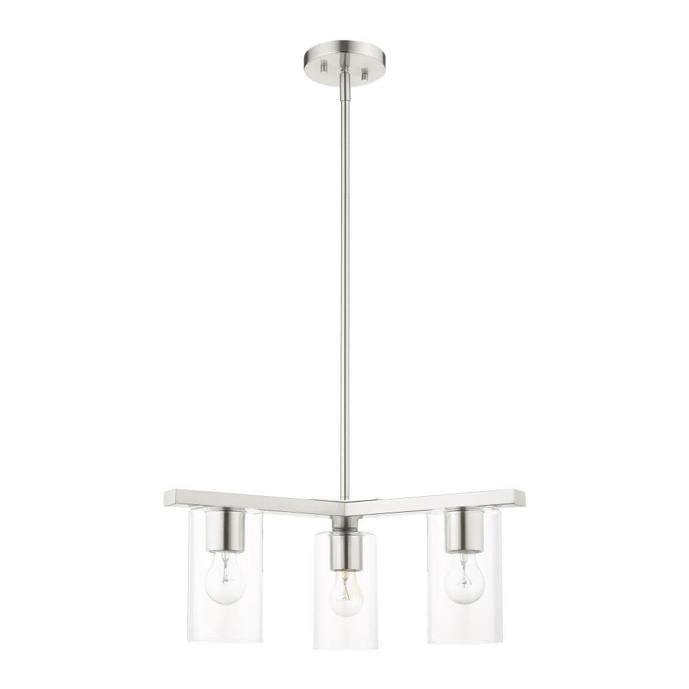 Zurich Elegance 3-Light Brushed Nickel Chandelier with Clear Glass