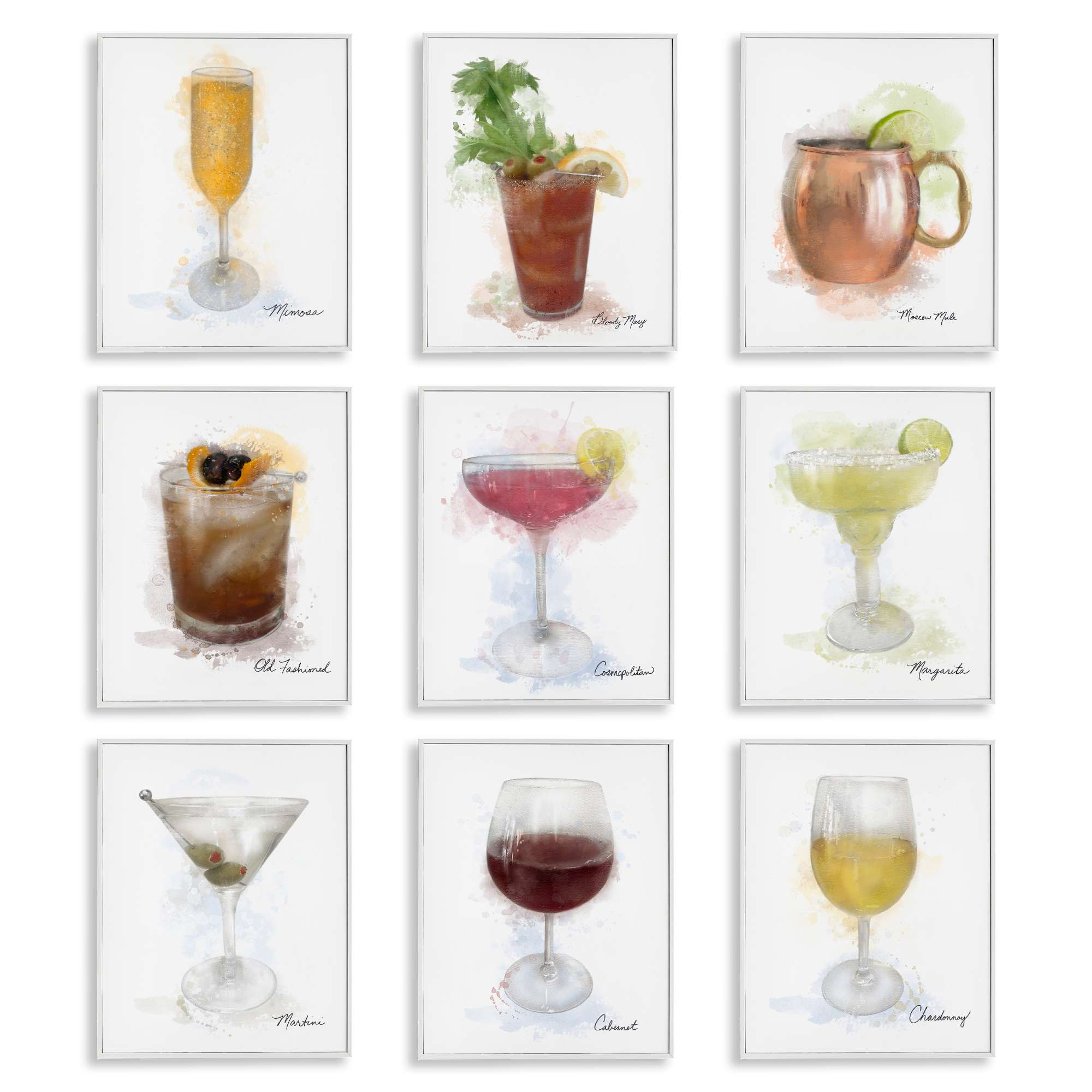 Stupell Industries A9-101-WFR-9PC-11X14 Modern Muted Cocktail Drinks 9pc Framed Giclee Set design by Matthew Piotrowicz