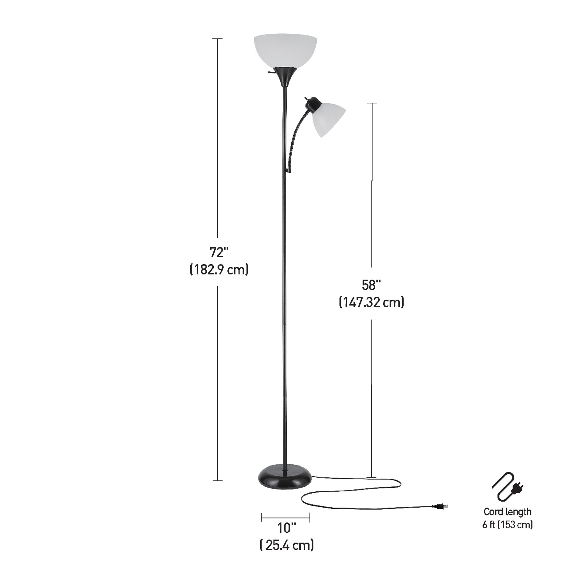 Rotary On/Off Switch White with Frosted Shade 72.88 Matte Plastic Globe Electric 67136 Delilah 72 Torchiere Adjustable Reading Light 3-Step Floor Lamp Socket 