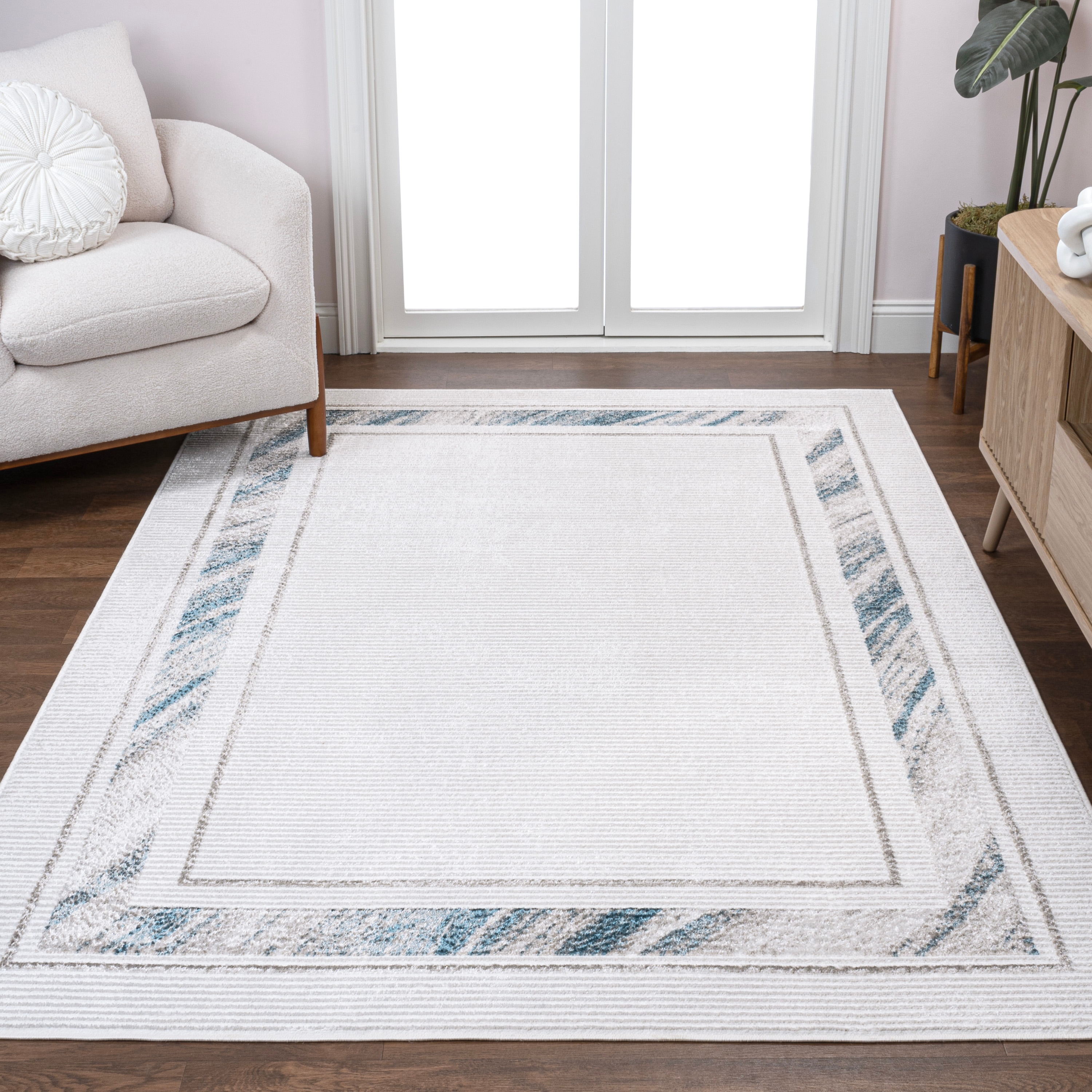 JONATHAN  Y CAR102B-8 CARMEL Athens Classic Marble Pattern High-Low 8 x 10 (ft) Loomed Polyester Silver/Blue Rectangular Indoor Border French Country Area rug