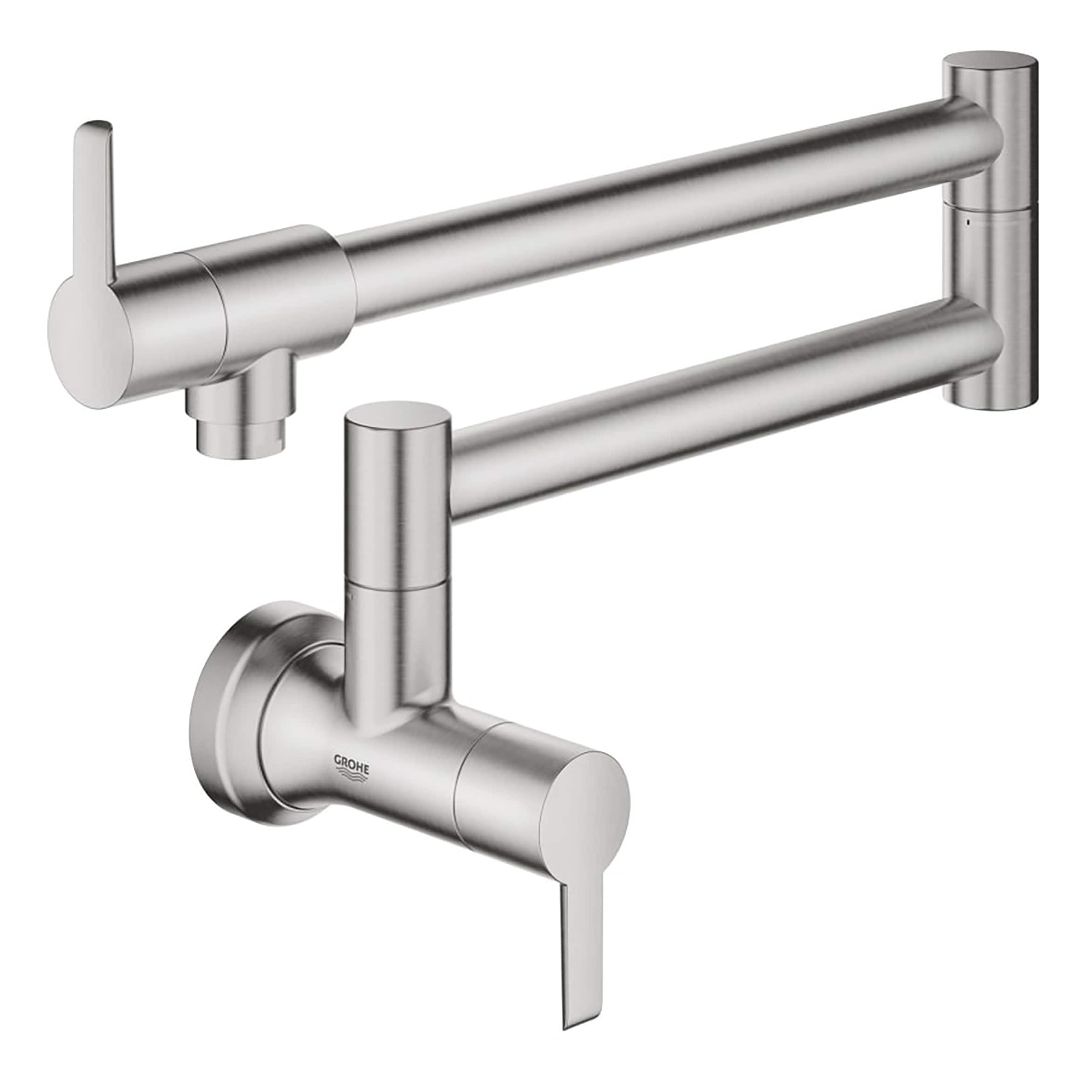 GROHE 31075DC2 Zedra SuperSteel Double Handle Wall-mount Pot Filler Kitchen Faucet