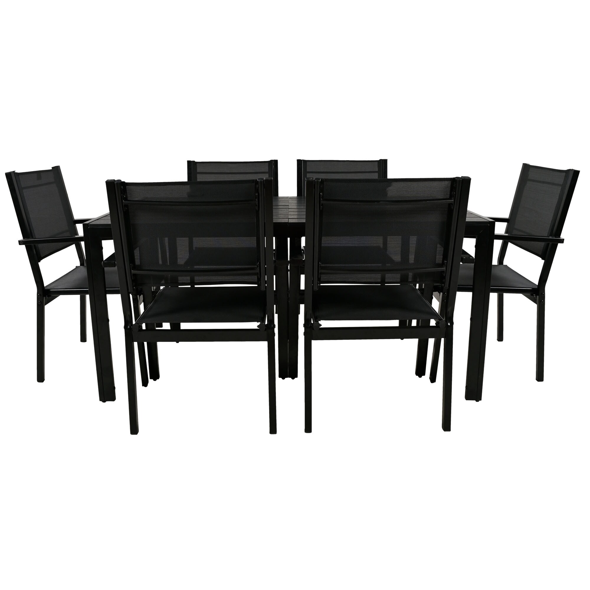 Black Steel 7-Piece Outdoor Dining Set with Cushions