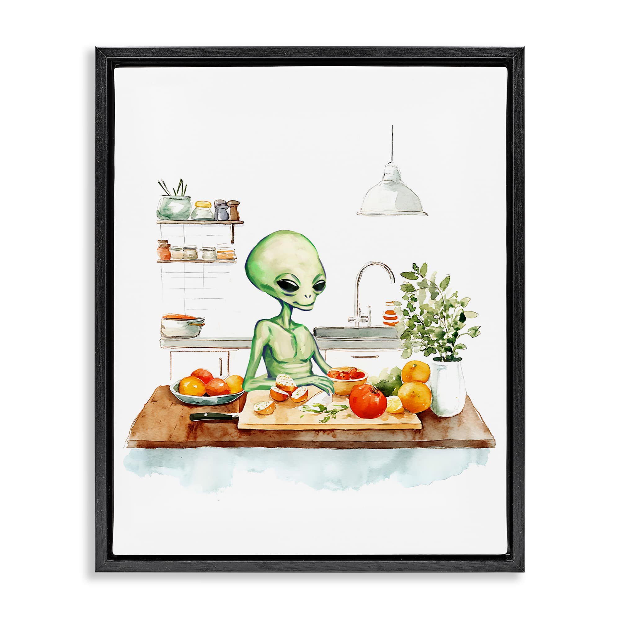 Stupell Industries BT-085-FFB-16X20 Alien Cooking in Kitchen Floating Frame design by Lil' Rue