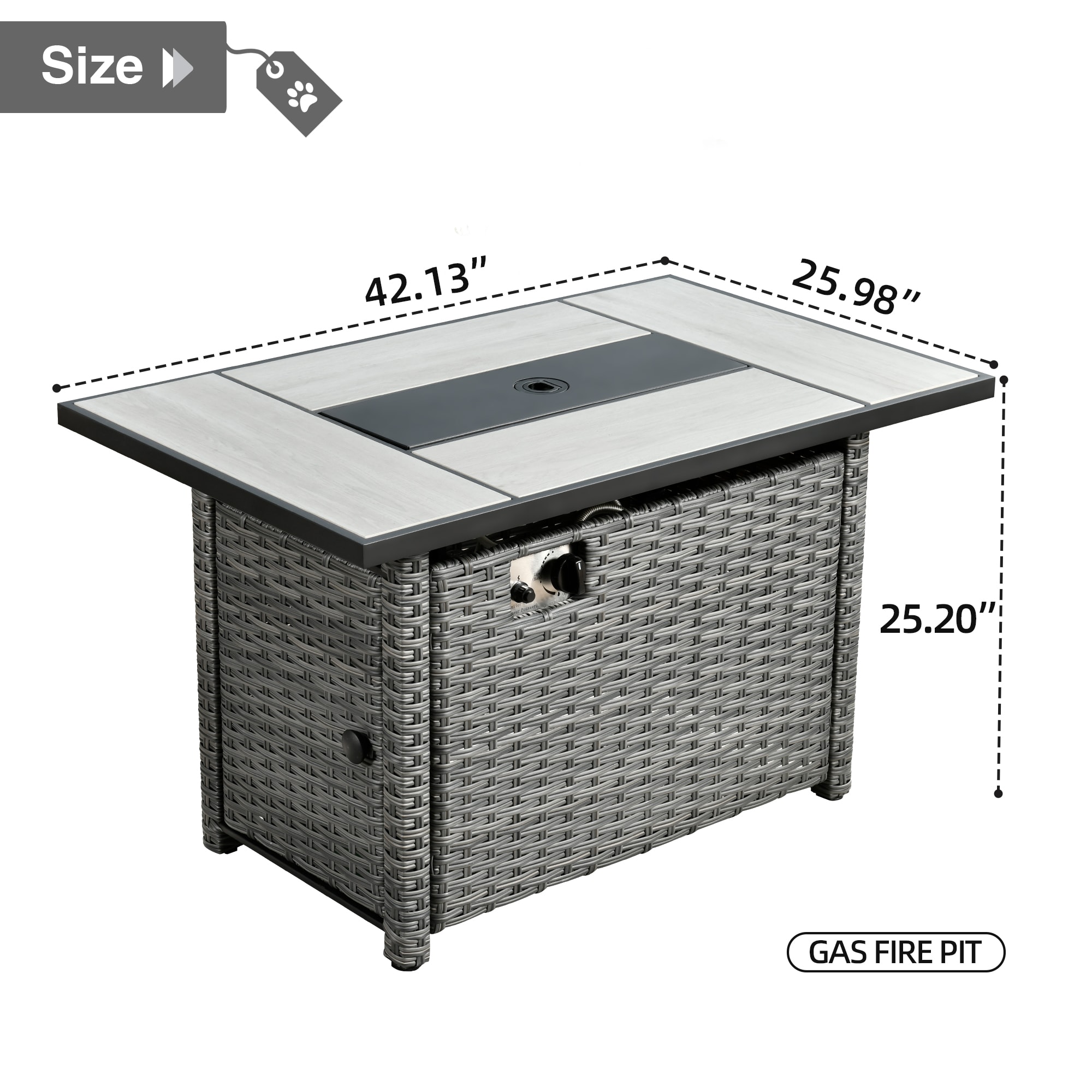 Ovios 42.13-in W Gray Rattan-bp Wicker Rectangle Tabletop Propane Gas ...