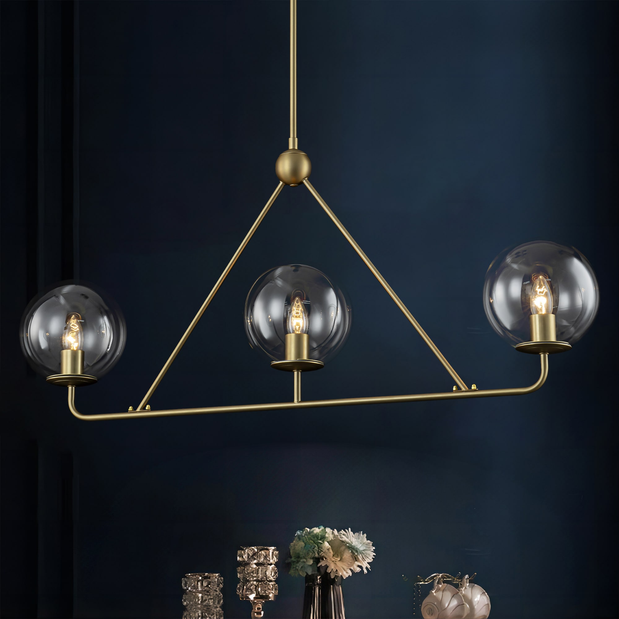 Y'INSP 1071992 Gertrue 3 -Light Antique Gold Modern/contemporary Clear glass Linear Large Hanging Kitchen island light