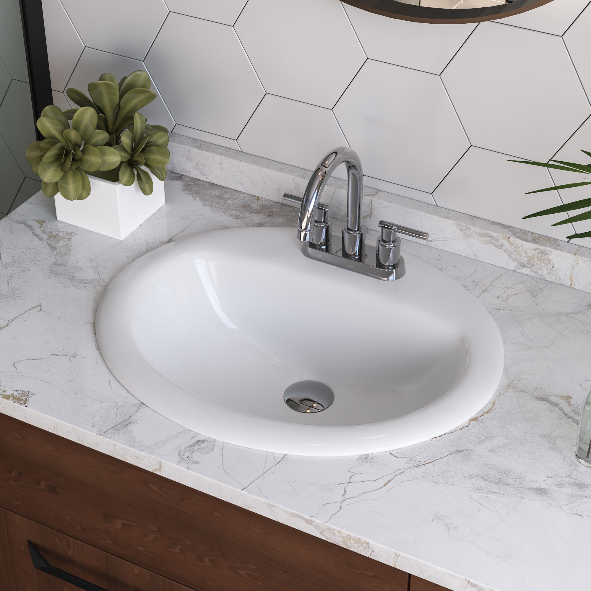 DeerValley DV-1DS0120 Symmetry Ceramic Drop-in Oval Traditional White Bathroom Sink ( 20.29-Inches x 16.94-Inches )