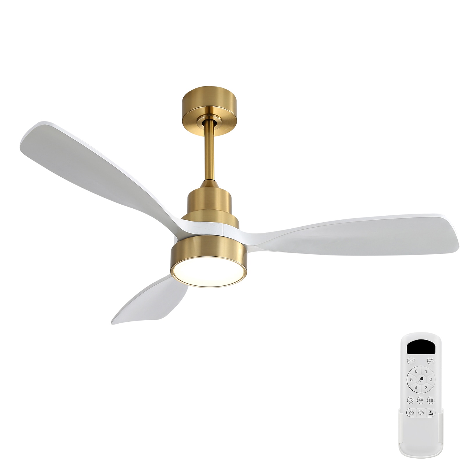 Flynama 48-in Gold with Wood Blades LED Ceiling Fan With Light and Remote Control Included 3 -Blade