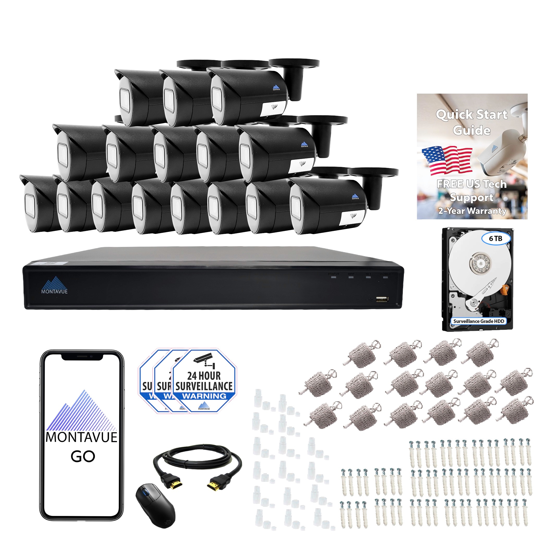Montavue MTIP12326-164KB-B 8105 Indoor/Outdoor 16-Camera 4K Hardwired Bullet 6Tb Hard Drive Security Camera System