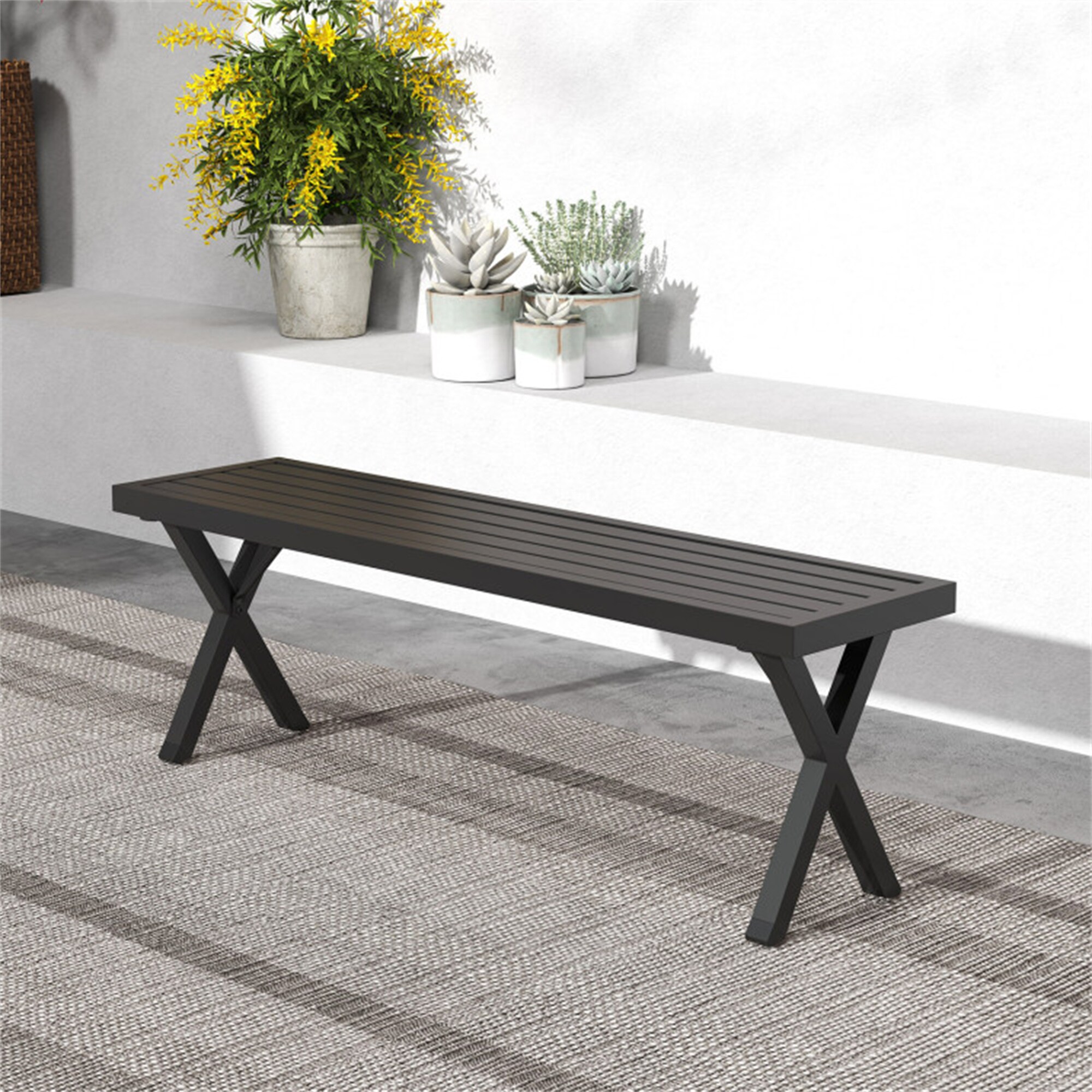 BABOOM BOM-NP12151-CO Patio Metal Bench 54-in W x 18-in H Black Iron Garden Bench