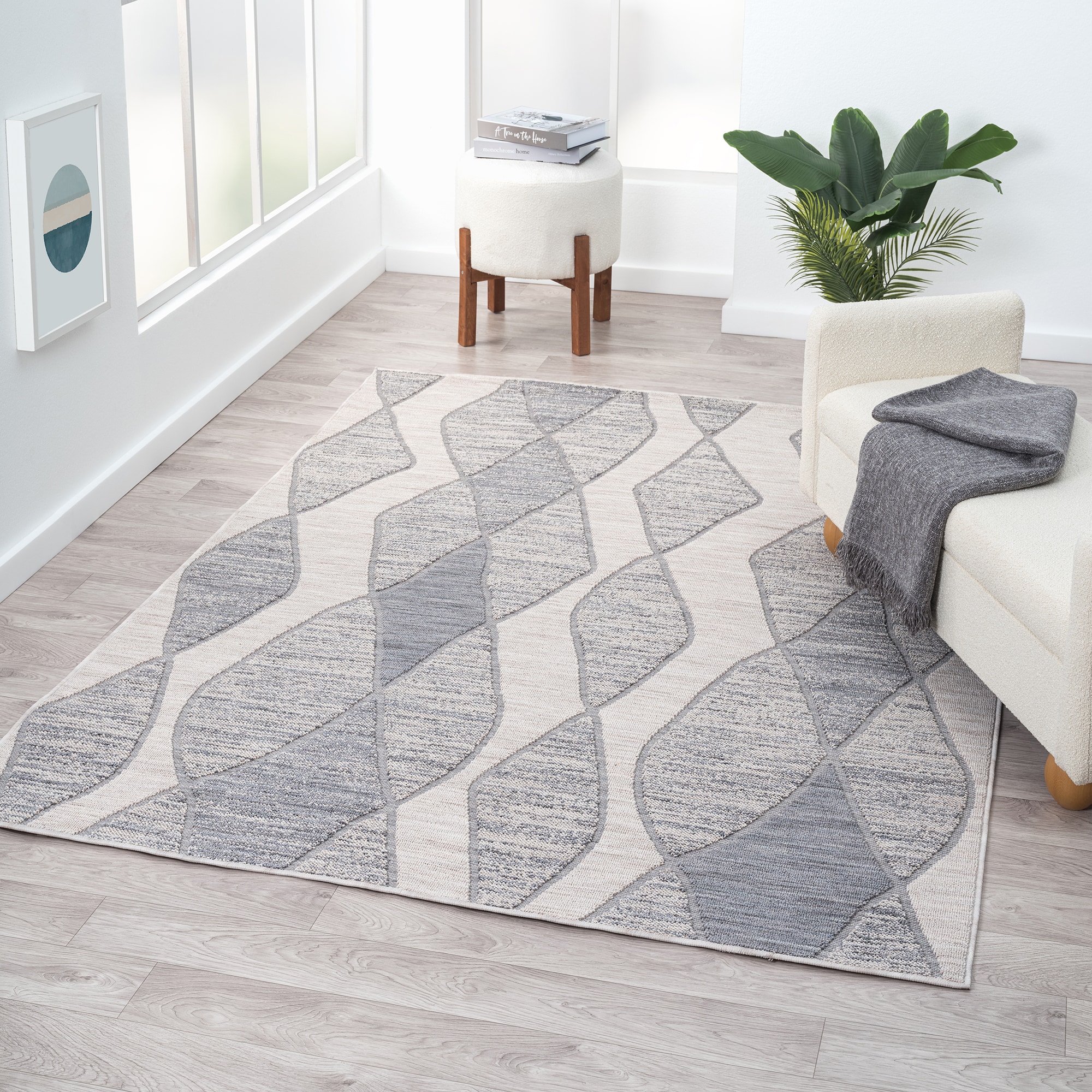 Winona Reversible Blue and Ivory 8' x 9' Synthetic Area Rug