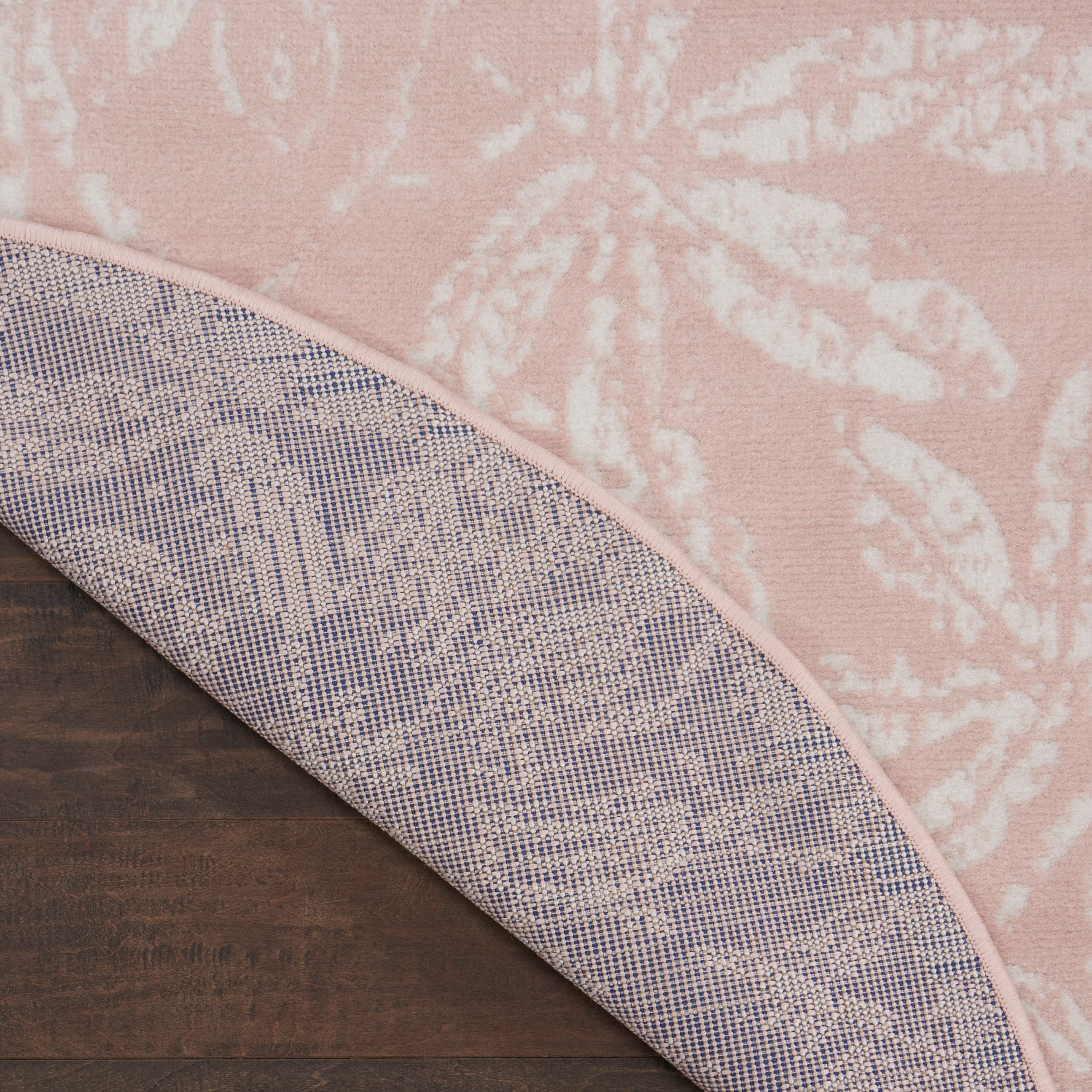 Pink Floral Round 5' Synthetic Kids Rug