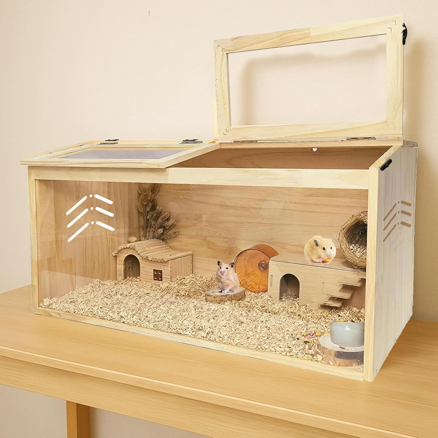 Qeetex GGL-PPS-335QQPHW 39in Large Wooden Hamster Cage Chewproof   Gerbil Cage Hamster Habitats Enclosure with Openable Top  Acrylic Window Small Animal Cage for Syrian/Dwarf/Chinchilla