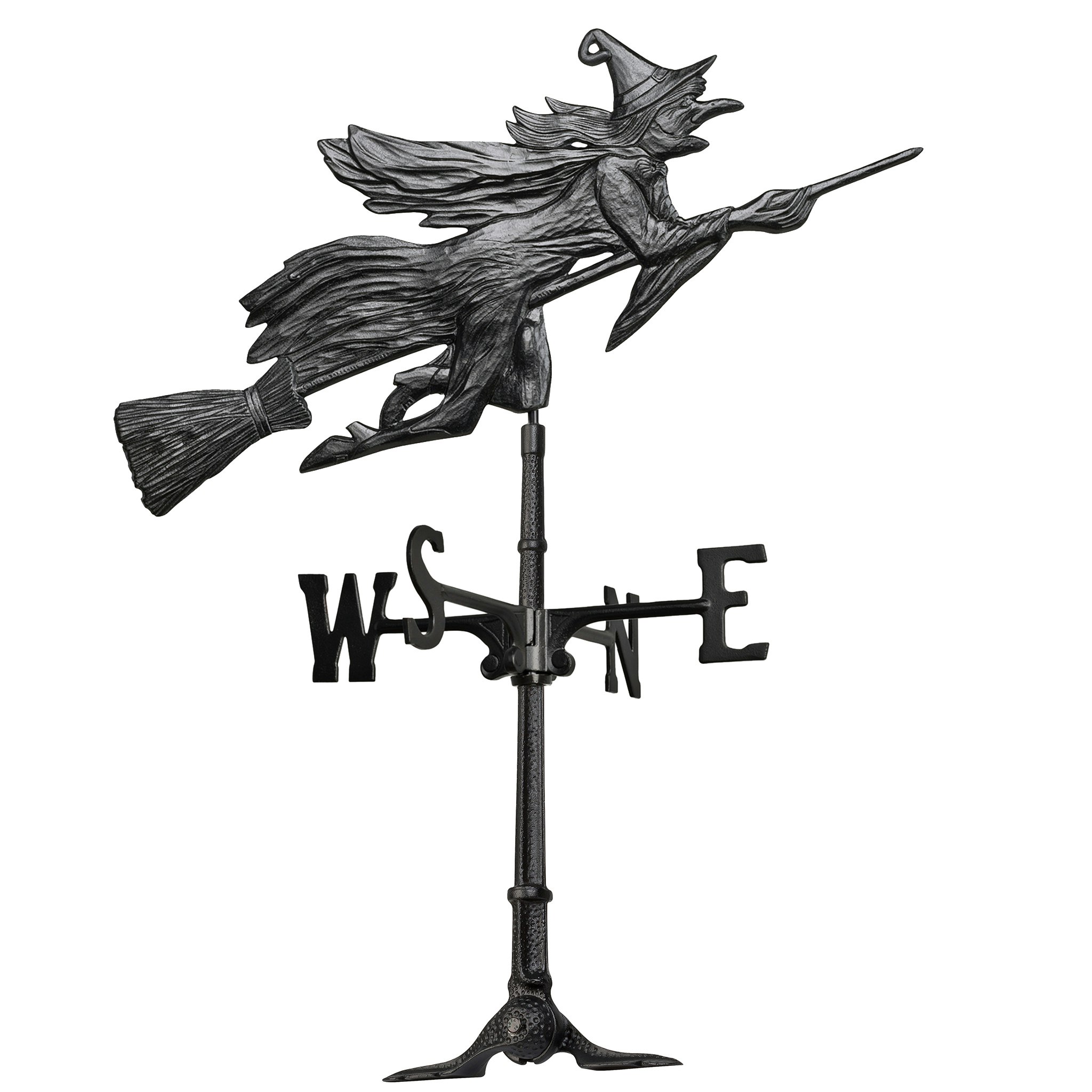 Black Aluminum Witch Weathervane with Roof Mount