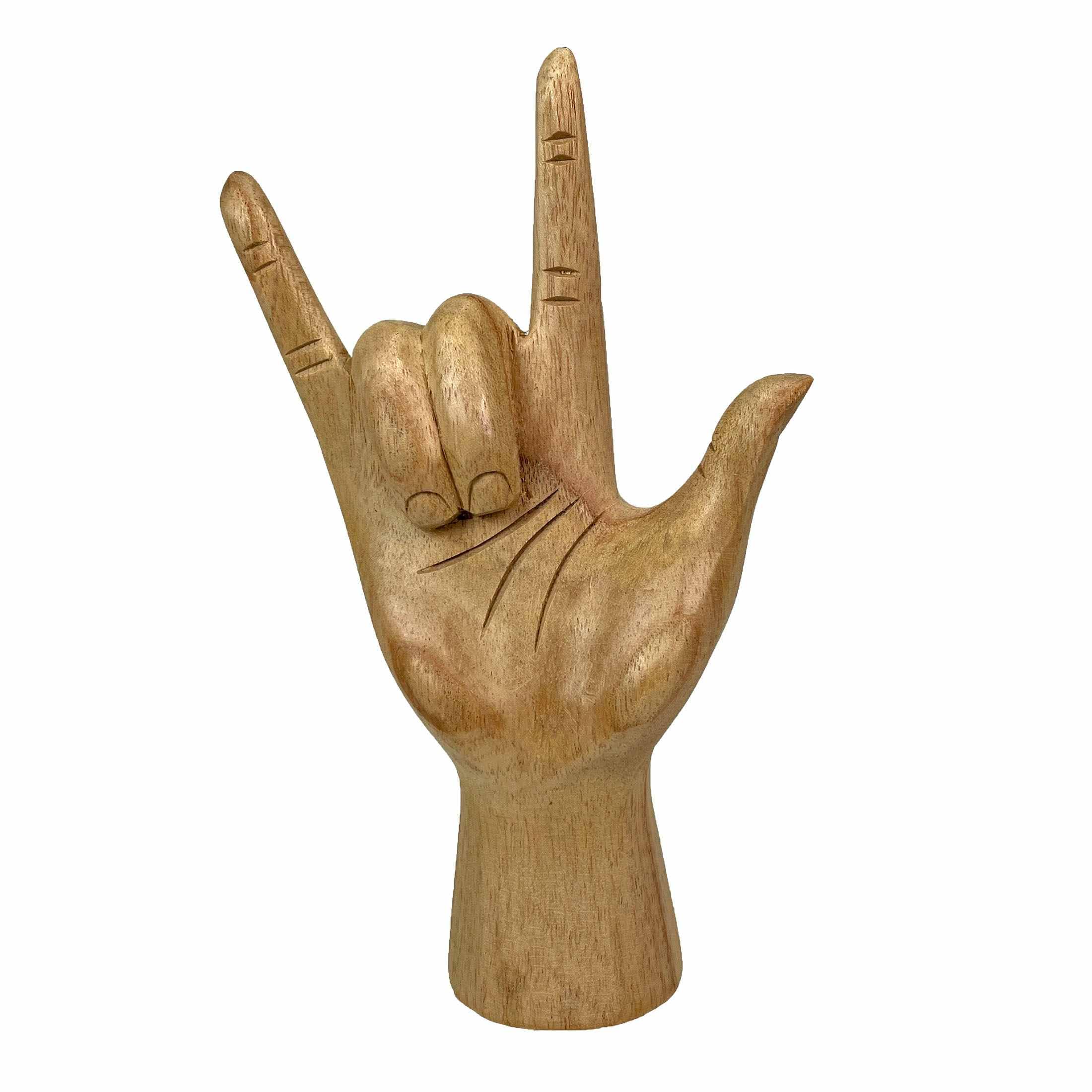Zeckos ZKO-99279 Carved Wooden Sign Language I Love You Hand Gesture Statue 7.75 Inches High
