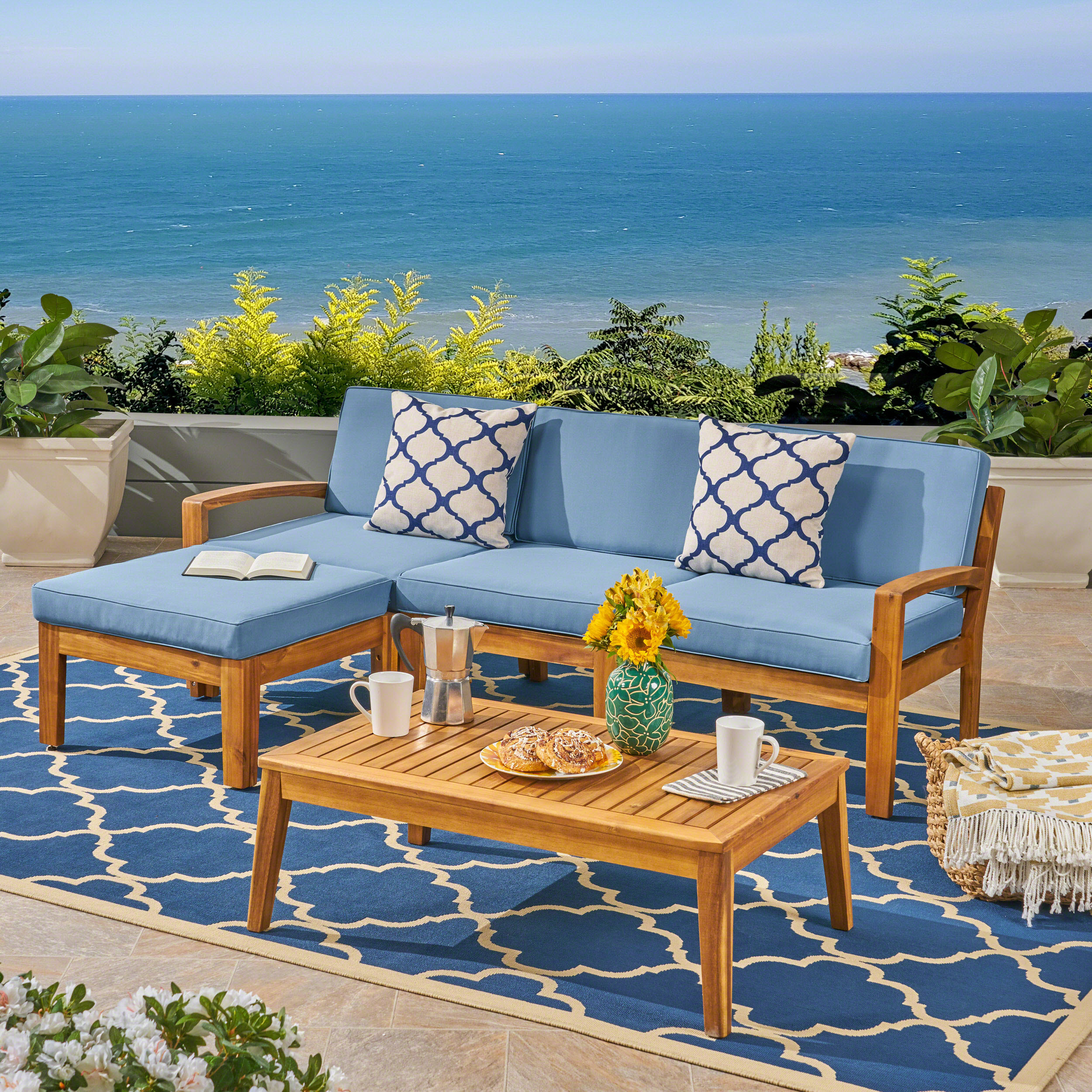 ES-DIY DIPF0053 5 -Piece Patio Conversation Set with Blue Cushions