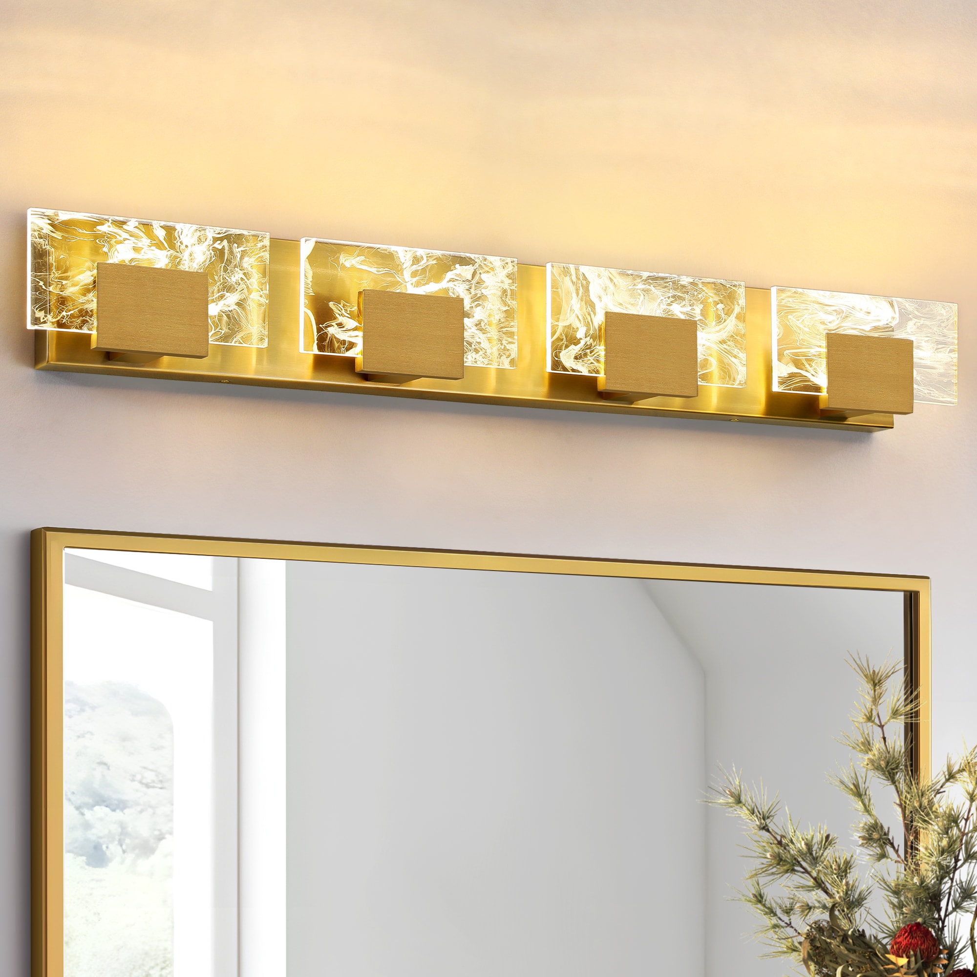 KAISITE 8099WL-04GD-US 33-in 4-Light Bathroom Modern Light Fixture Brushed Gold LED Vanity Light Bar 20W Wall Sconce with 3000K Warm Light