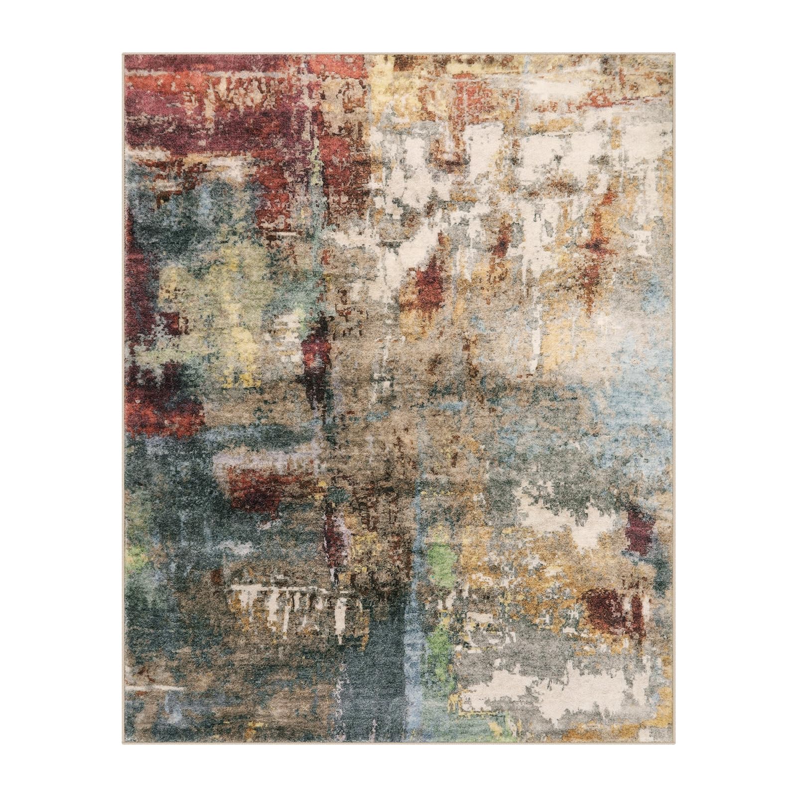 Lahome AR-DYR-037-R1 8 x 10 (ft) Red Modern Imagery Short Pile Velvet Rectangular Indoor Area Rug
