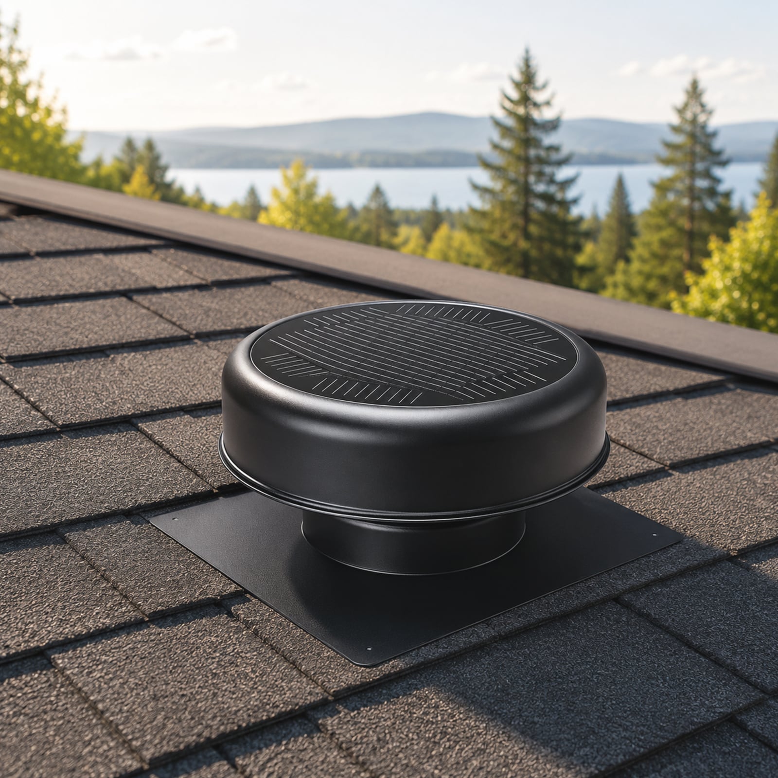 Wooakway - 12 Inch Flush Mount Round Solar Roof Vent Fan 30W Dual Power Black Attic Exhaust Fan 3...