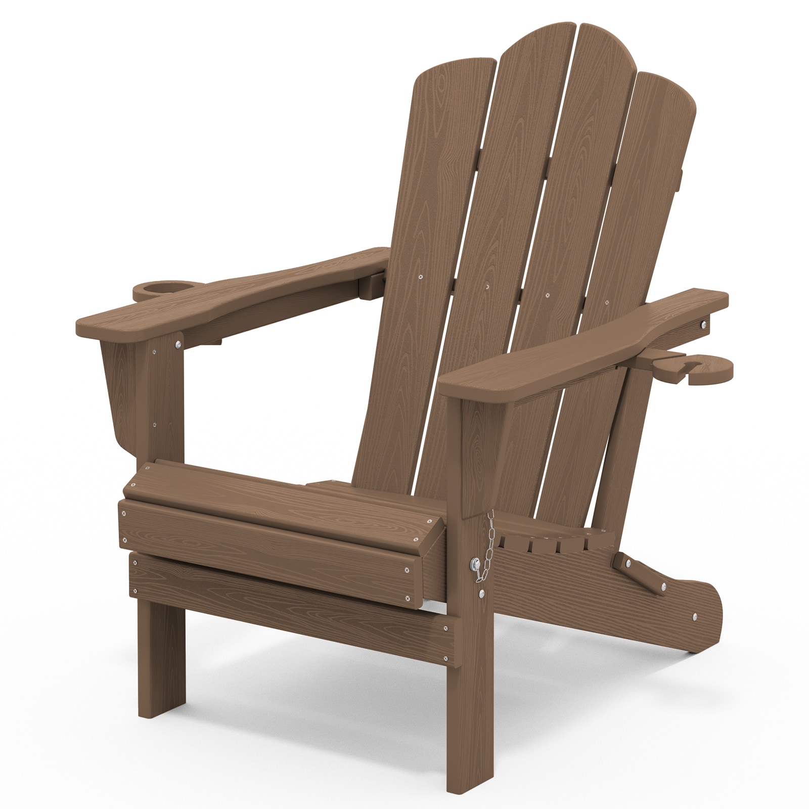 JEAREY JJWDY-BN HDPE Adirondack Chair with Cup-holders Brown HDPE Frame Stationary Adirondack Chair with Slat Seat