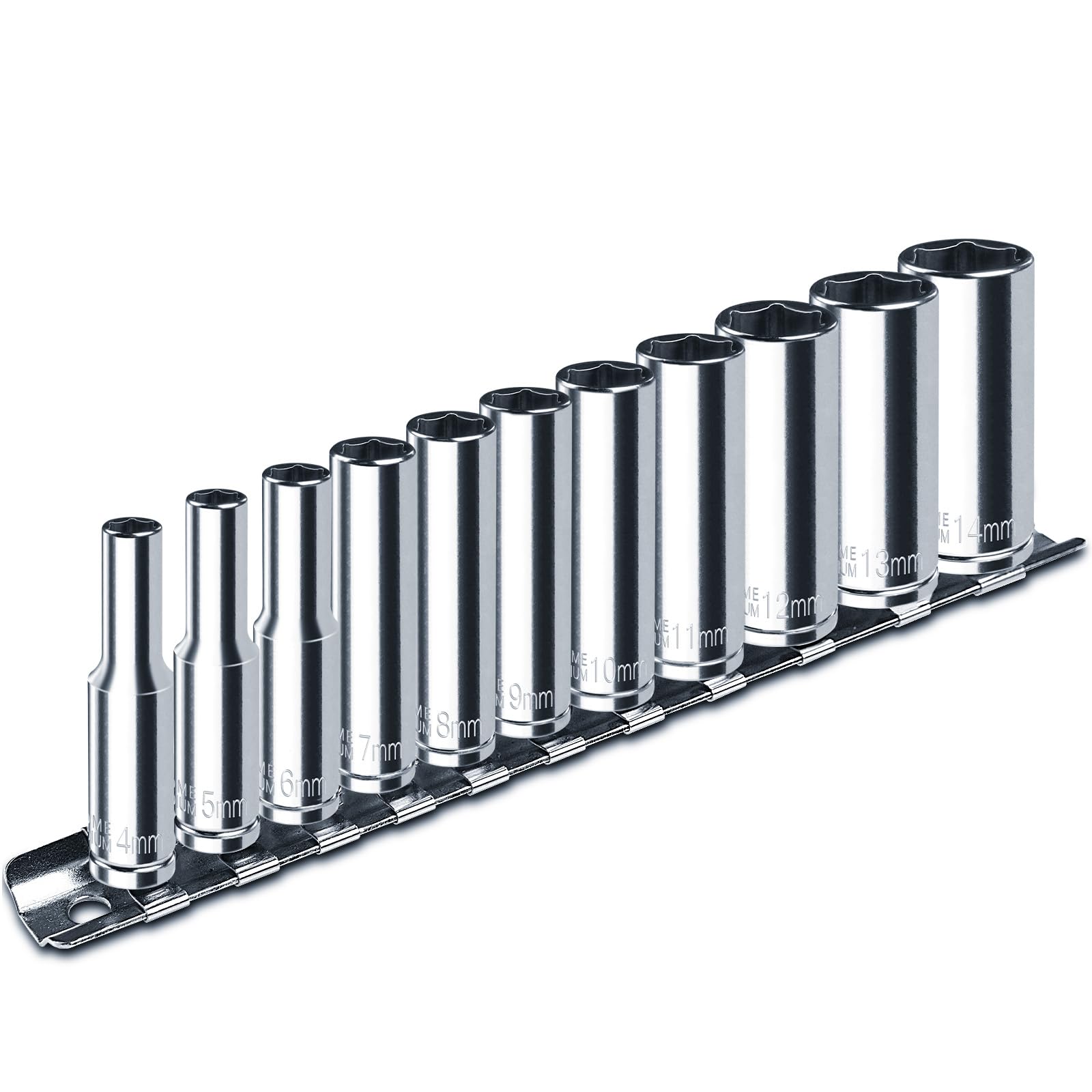 SenQWFa  1/4 Drive Deep Socket Set 11PCS Metric Sizes 4mm to 14mm with Storage Holder Chrome Vanadium Steel durable home and garden accessory