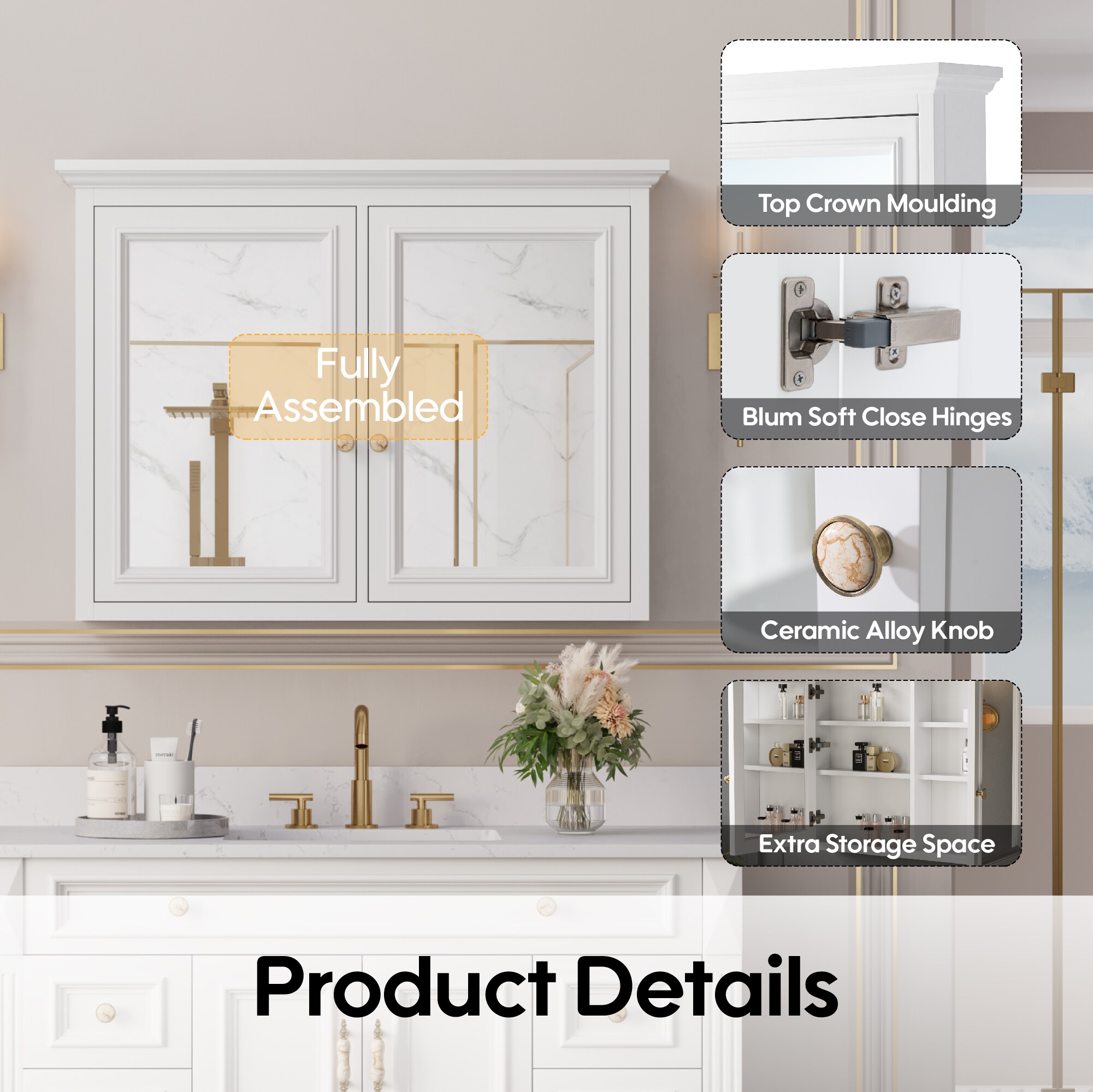 WELLFOR HB4030MC-WT Bathroom-Medicine-Cabinets - View #5