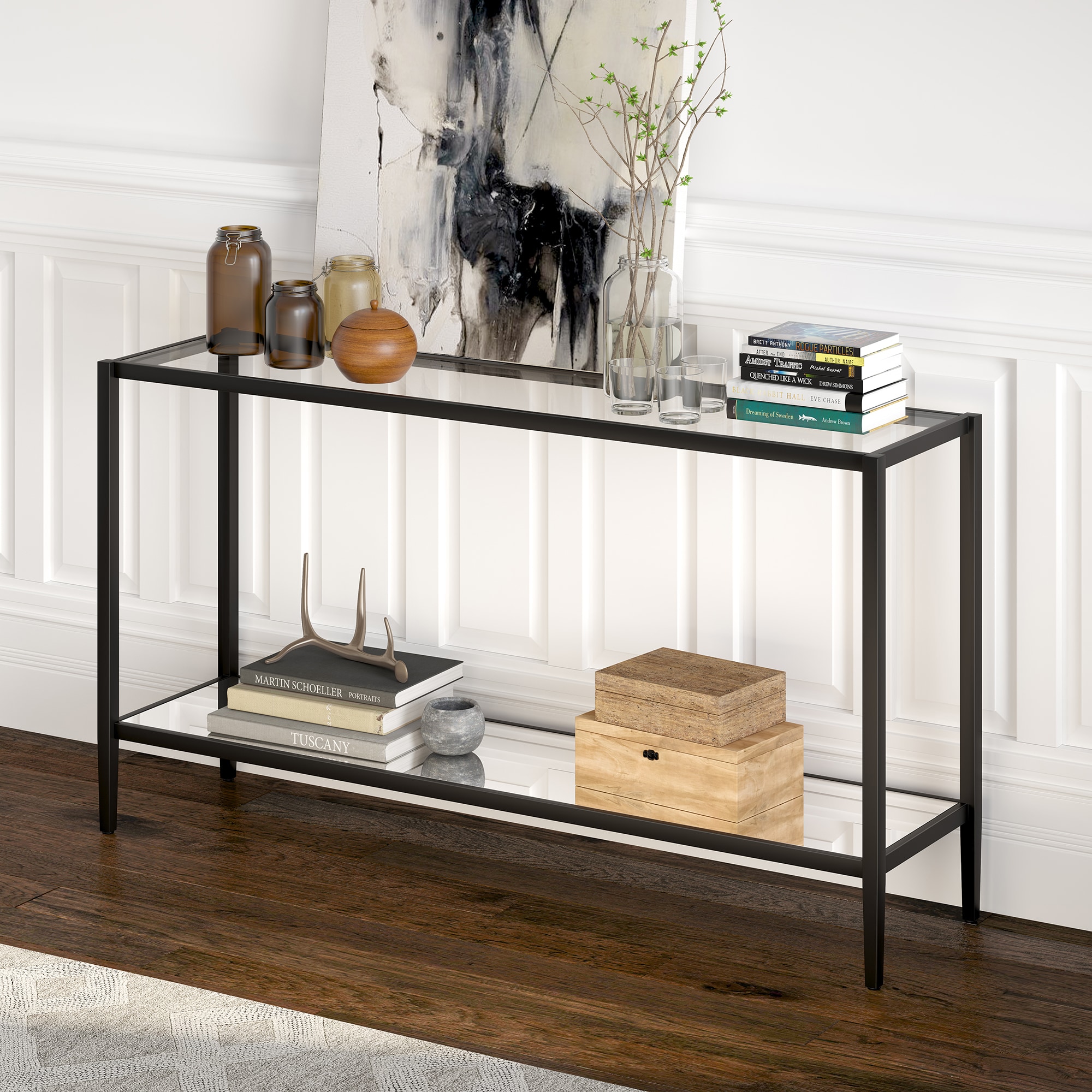 Hailey Home Hera 55'' Wide Rectangular Console Table with Mirror Shelf ...