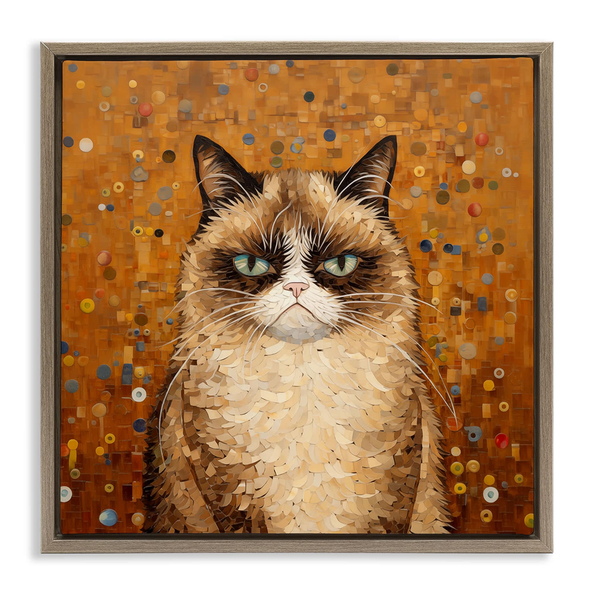 Stupell Industries BT-866-FFE-17X17 Grouchy Cat in Classic Style Brown Framed Floater Canvas Wall Art By Arlington Prints 18 x 18