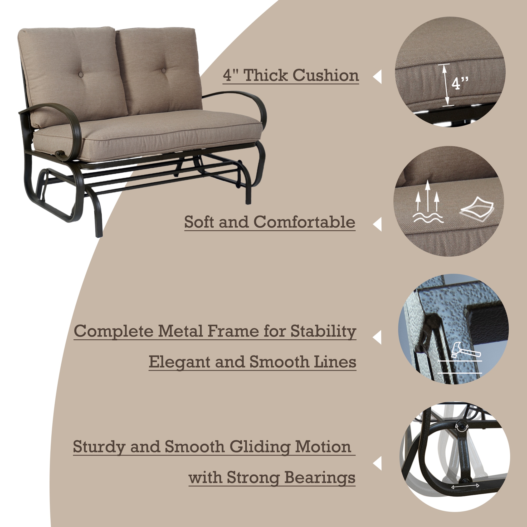 Kozyard Patio Swiings&Gliders 2-person Dark Brown Steel Outdoor Glider ...