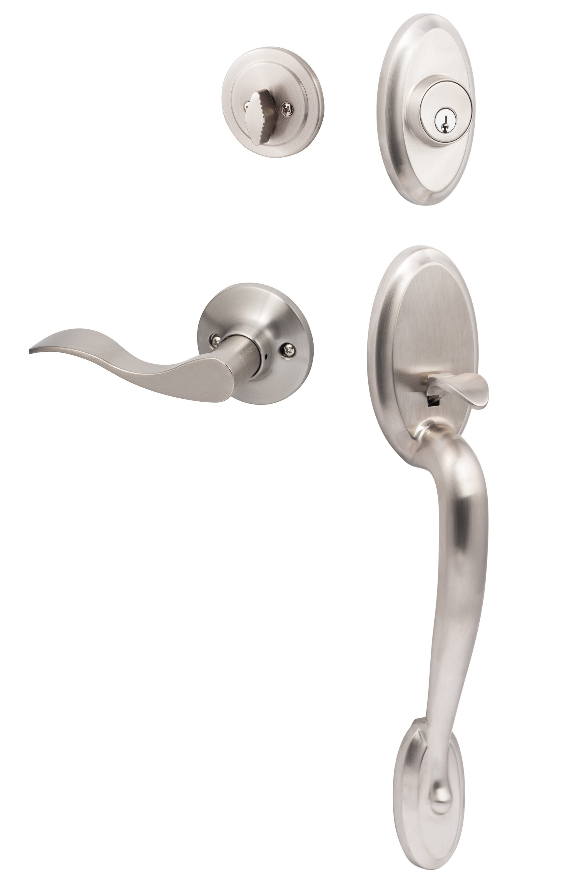 Sure-Loc Hardware AN507-SB LH 15 Sure-Loc Door Hardware Aspen Satin Nickel Single-Cylinder Deadbolt Keyed Entry Door Handleset with Balboa Lever