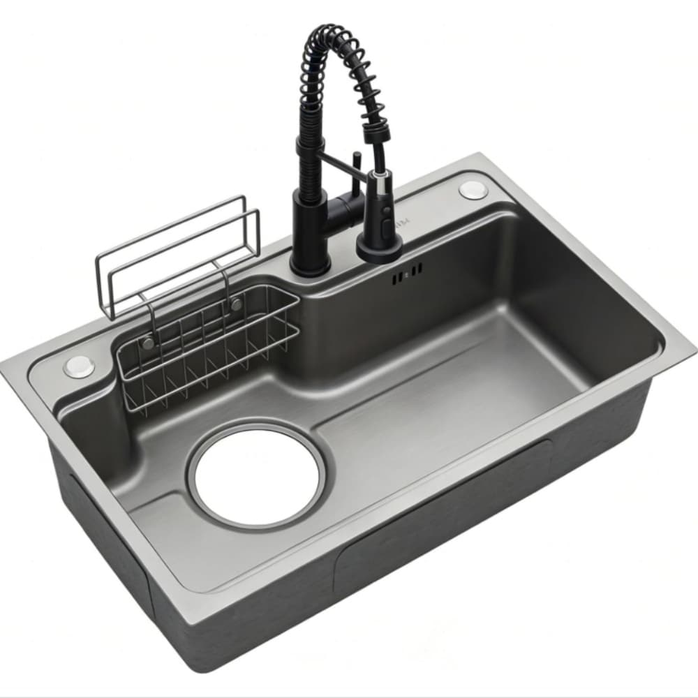 Garvee 30x19x9 Inch Black Volcano Texture Undermount Workstation Sink 304 Stainless Steel Single Bowl Kitchen Sink Complete 7 Piece Accessory Kit with Pull Out Spring Faucet
