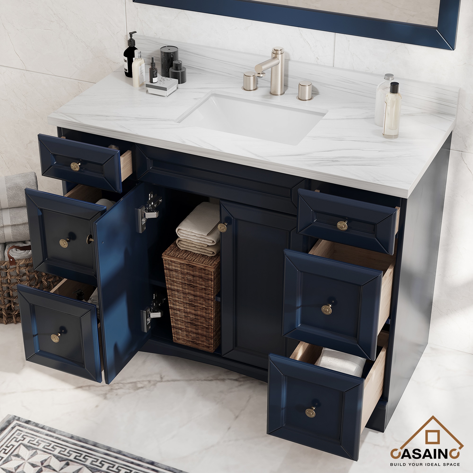 CASAINC 48-in Dark Blue Undermount Single Sink Bathroom Vanity with ...