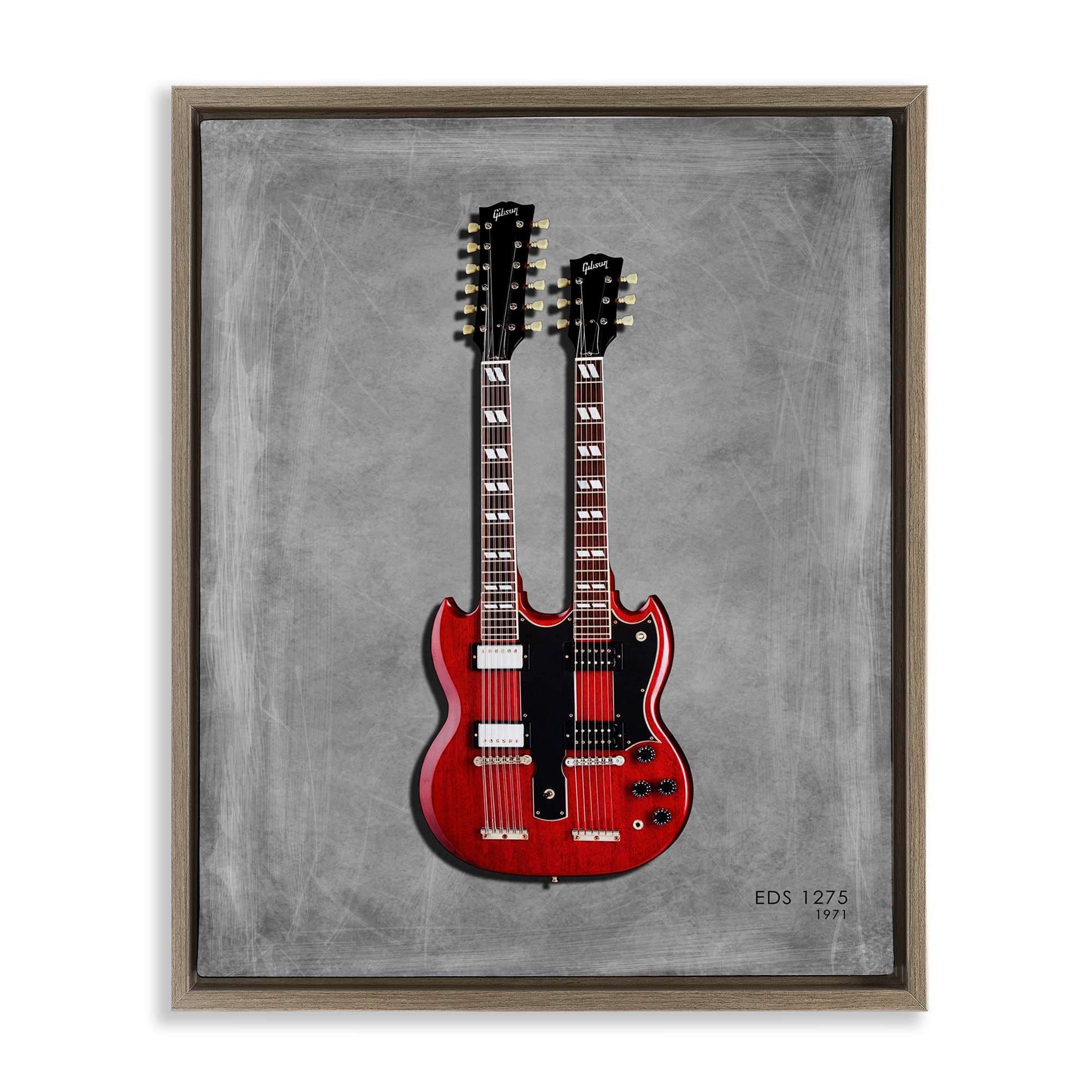 Stupell Industries BS-528-FFE-24X30 Red Double Neck Guitar Brown Framed Floater Canvas Wall Art By Mark Rogan 25 x 31