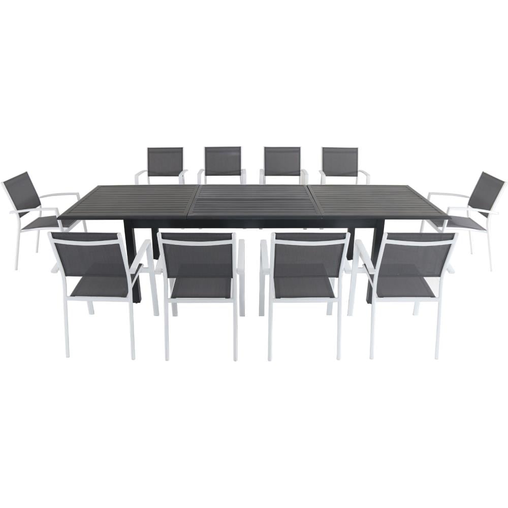 Hanover DAWDN11PC-WHT Dawson 11 -Piece Gray Patio Dining Set Aluminum Rectangle Table with 10 Gray Stationary Chairs