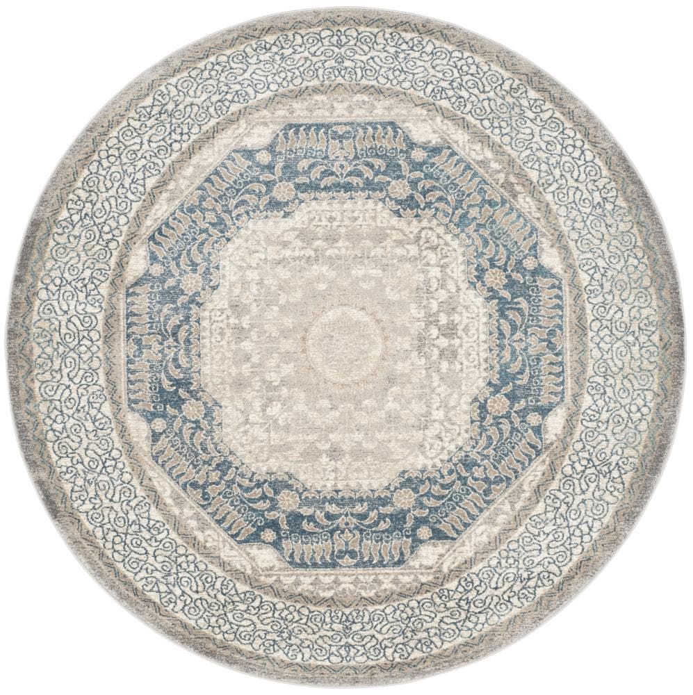 Safavieh SOF365A-7R Sofia Ladik 7 x 7 (ft) Loomed Polypropylene Light Gray/Blue Round Indoor Distressed/Overdyed Oriental Area rug