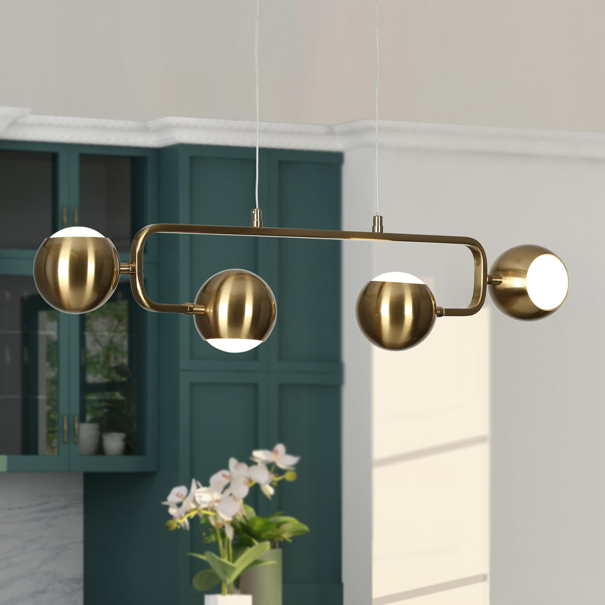ZEVNI L3VJU2UAW4443S67 Kerr 4 -Light Brass Gold Glam Chandelier for Dining Room Modern/contemporary Linear Integrated LED Large Hanging Kitchen island light