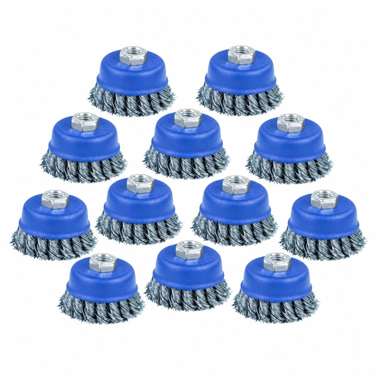 Etokfoks  12 Pack Wire Cup Brush 3 Inch Twisted Knotted Cup Brush with 5 8 11 Threaded Arbor for Heavy Duty Rust Removal