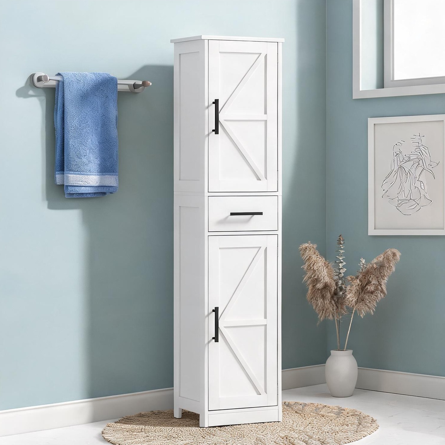 FlowLuxe White 6.2 x 4.7 x 26.3 in Cabinet with Storage Drawers and Shelving Adjustable Design